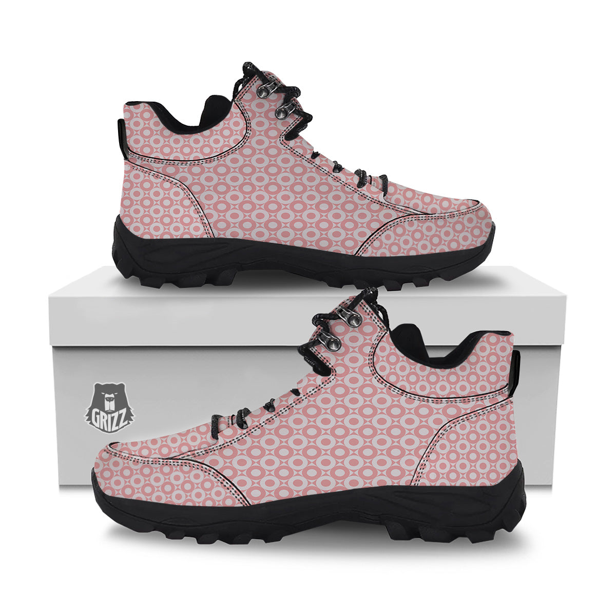 Sweet Pink Round And Square Print Pattern Hiking Shoes-grizzshop