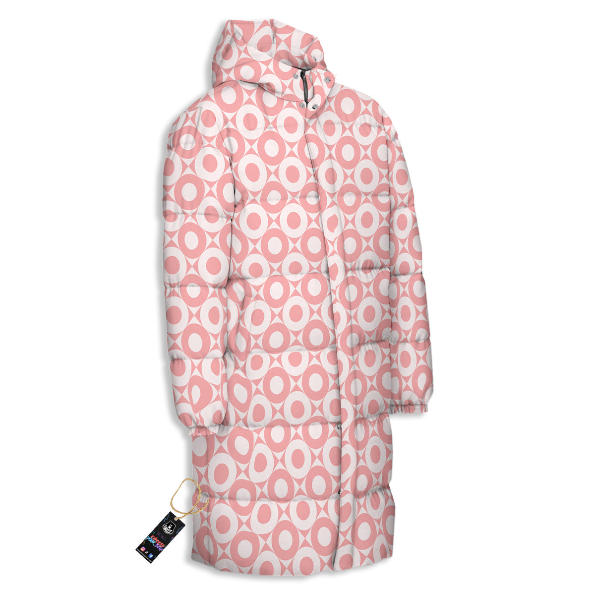 Sweet Pink Round And Square Print Pattern Long Down Jacket-grizzshop