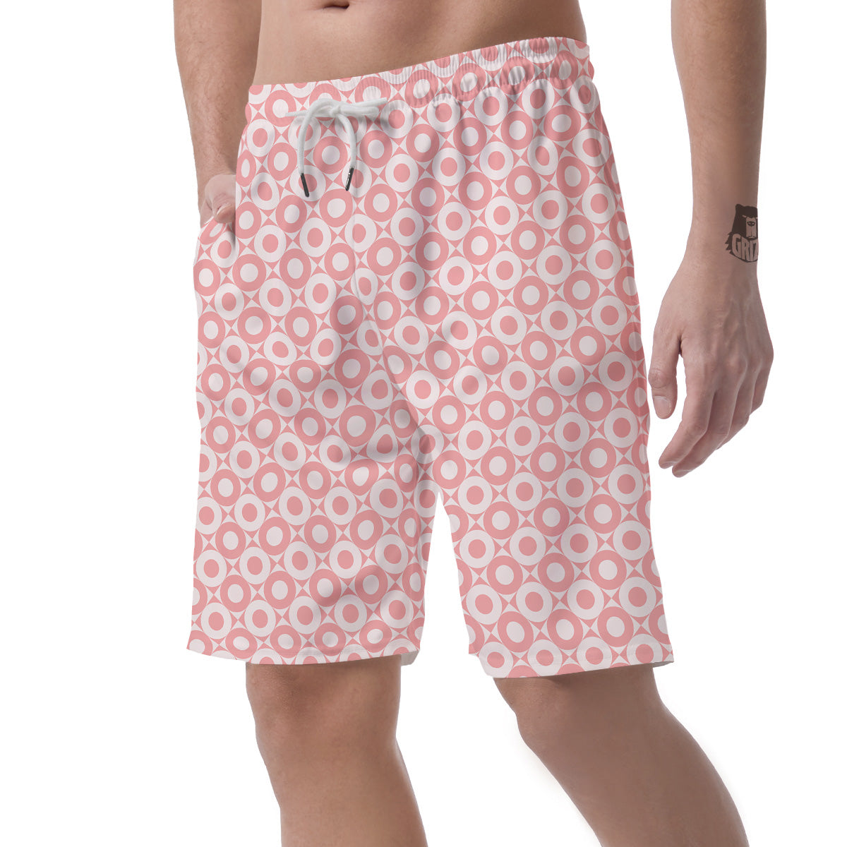 Sweet Pink Round And Square Print Pattern Men's Shorts-grizzshop