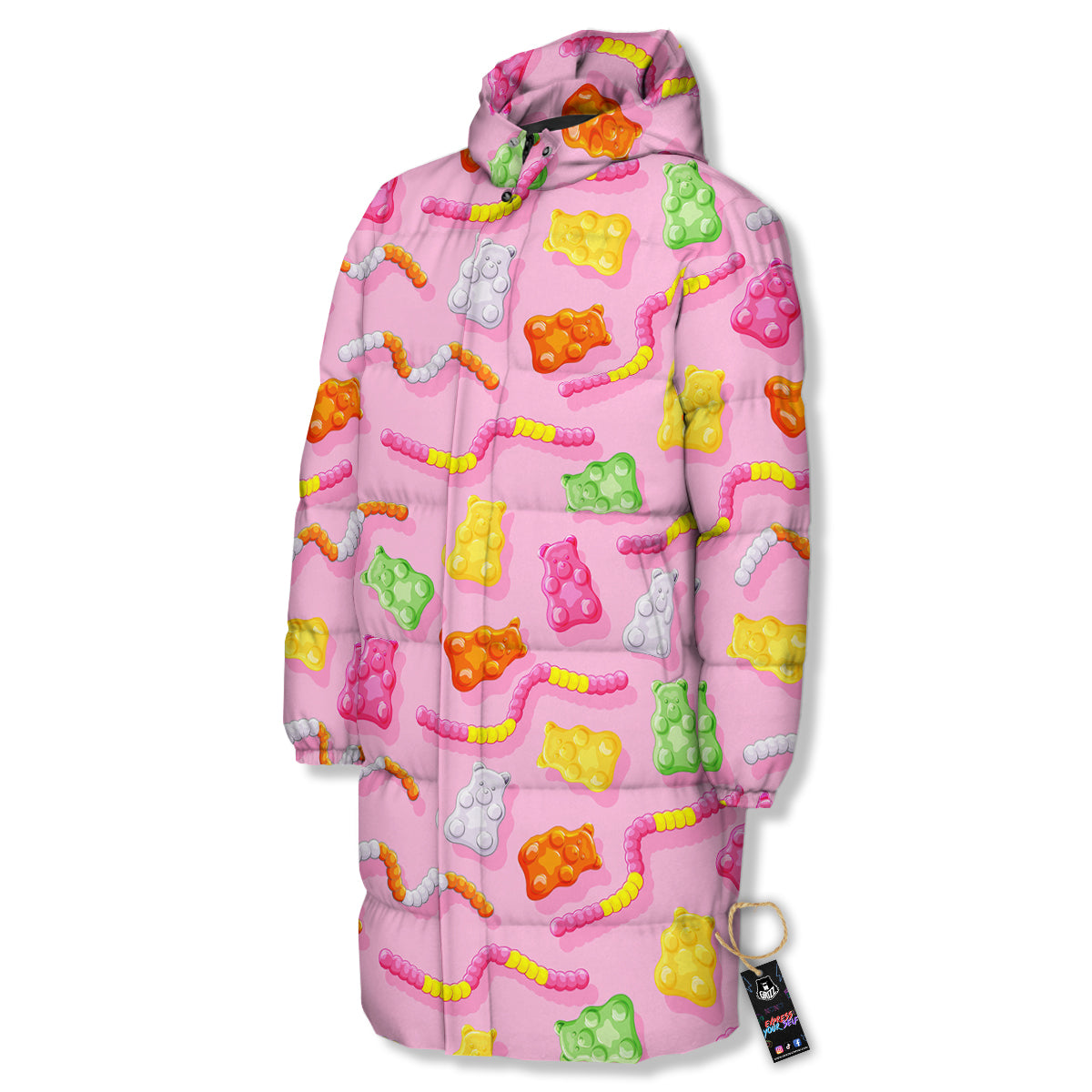 Sweet Gummy Bears And Worms Print Pattern Long Down Jacket