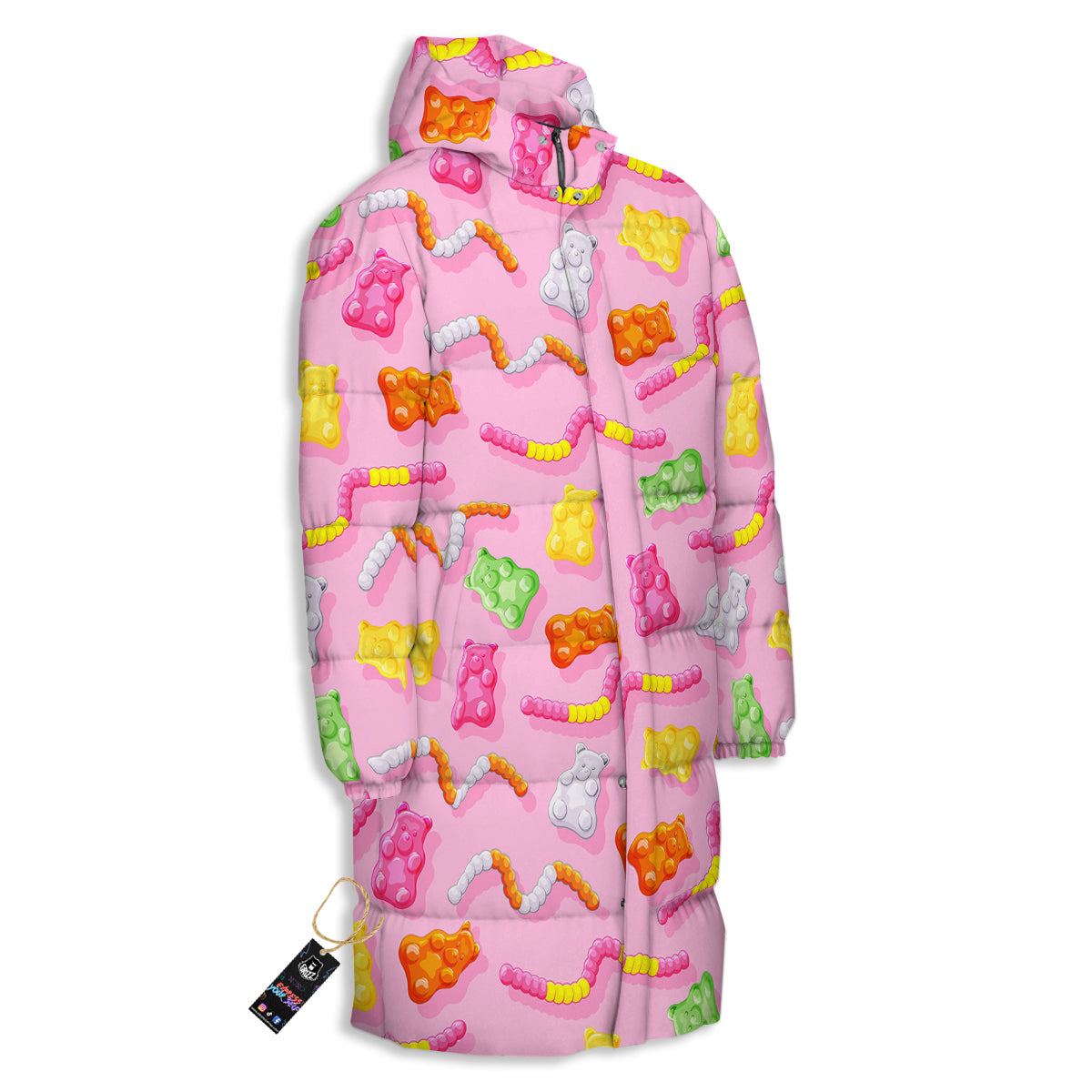 Sweet Gummy Bears And Worms Print Pattern Long Down Jacket