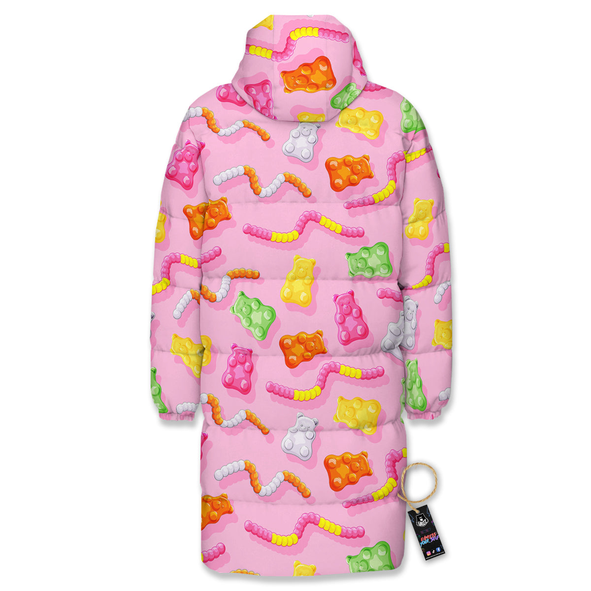 Sweet Gummy Bears And Worms Print Pattern Long Down Jacket