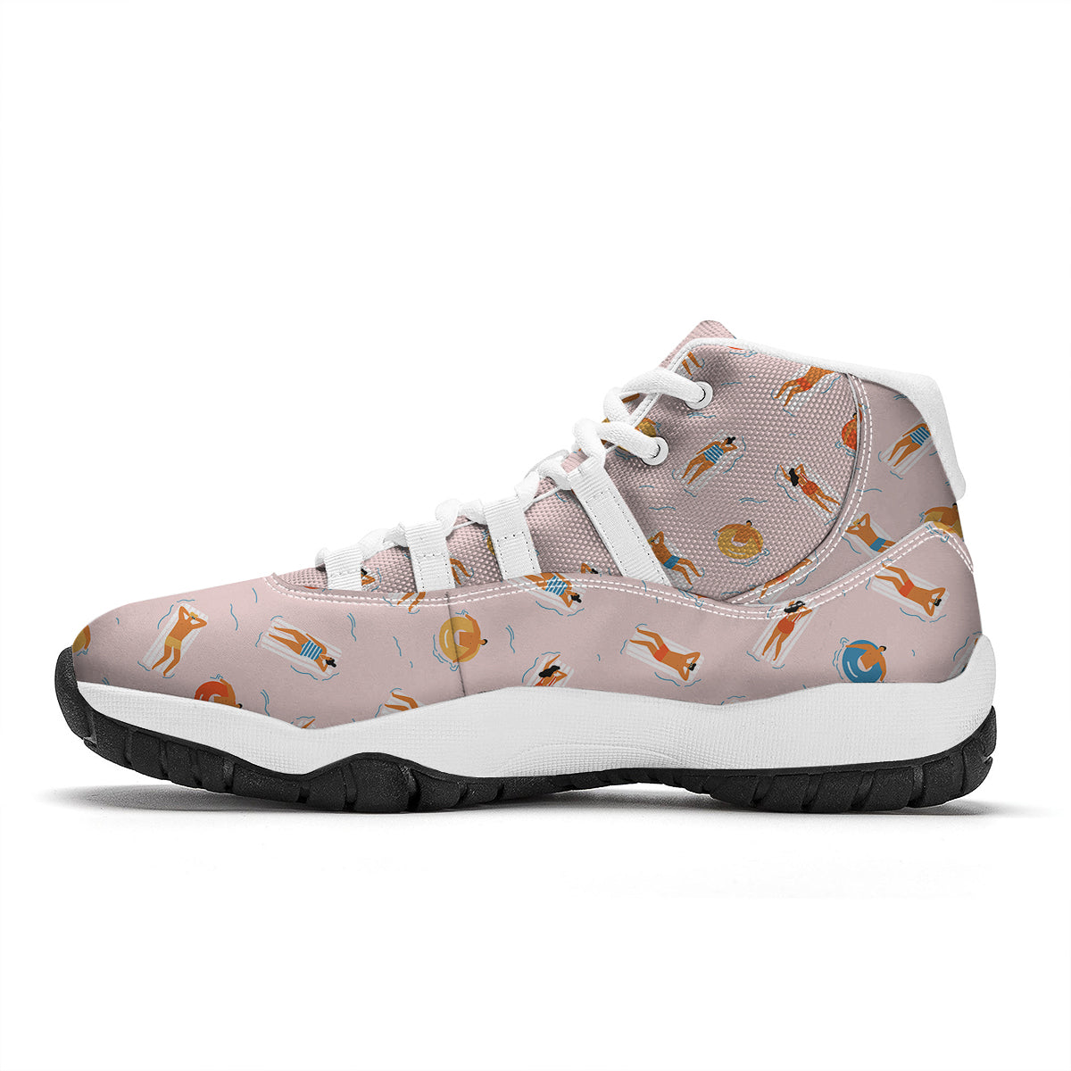 Swim In The Pink Print Pattern White Bball Shoes-grizzshop