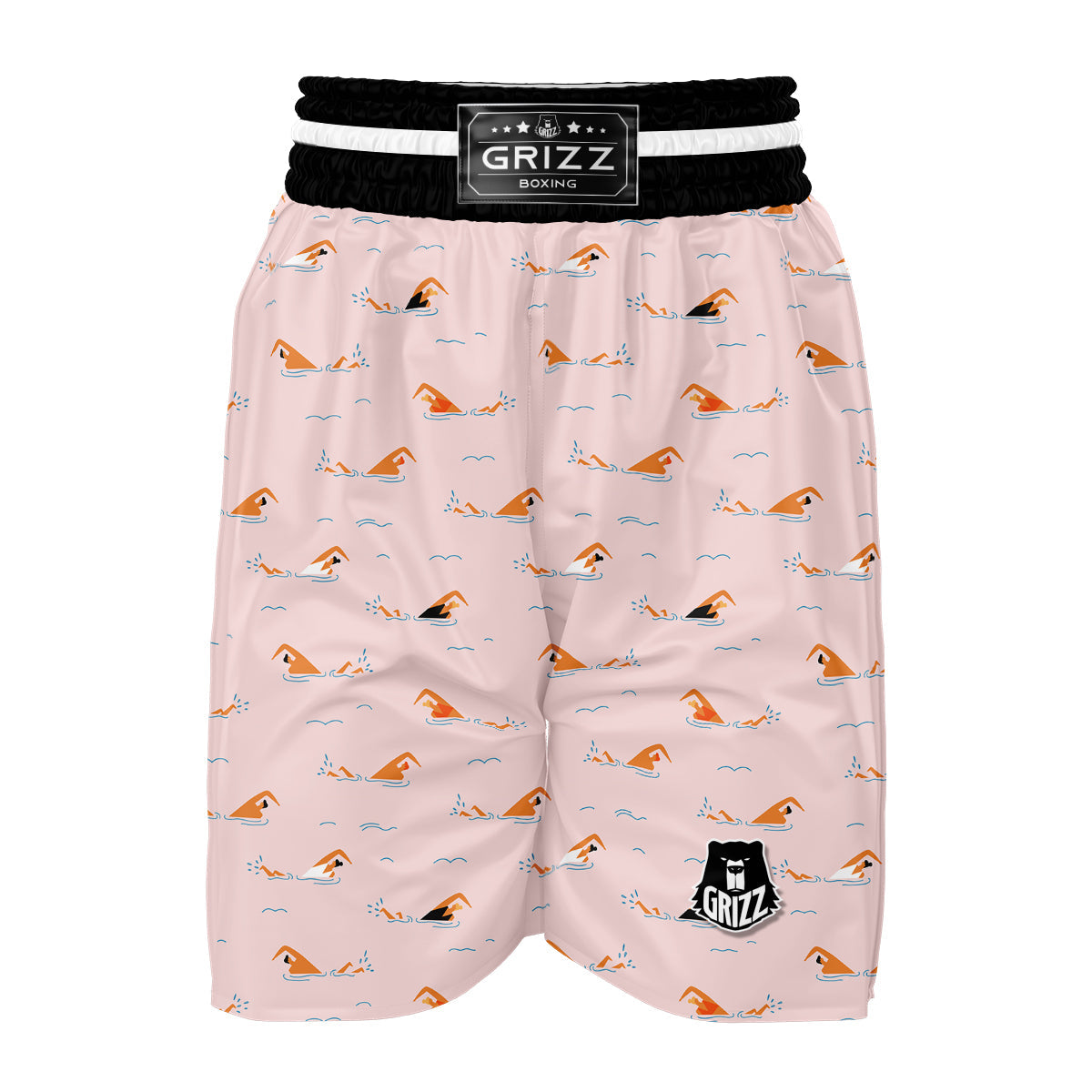 Swiming On Pink Sea Print Pattern Boxing Shorts-grizzshop