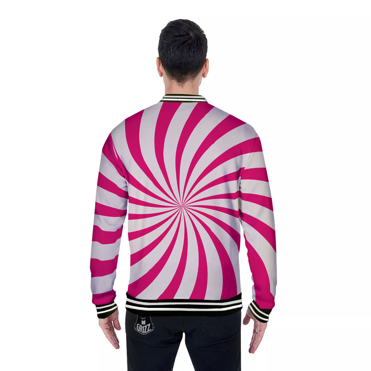 Swirl Candy Pink Print Baseball Jacket-grizzshop