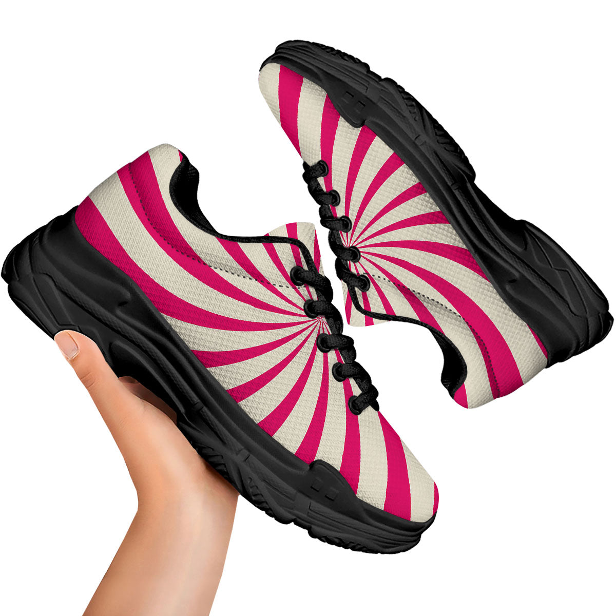 Swirl Candy Pink Print Black Chunky Shoes-grizzshop