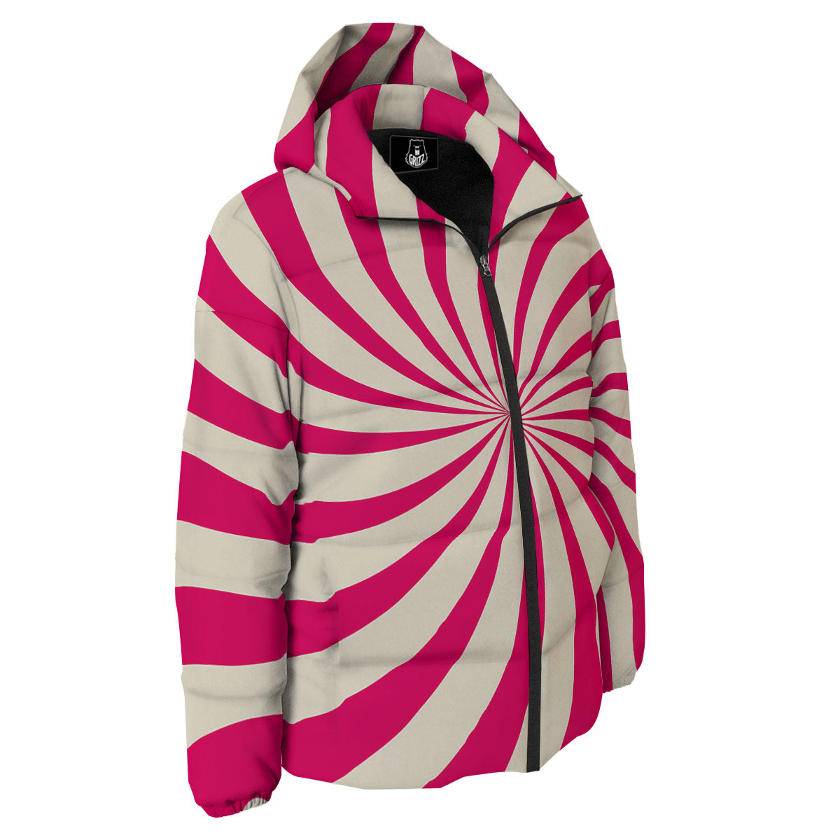 Swirl Candy Pink Print Down Jacket-grizzshop