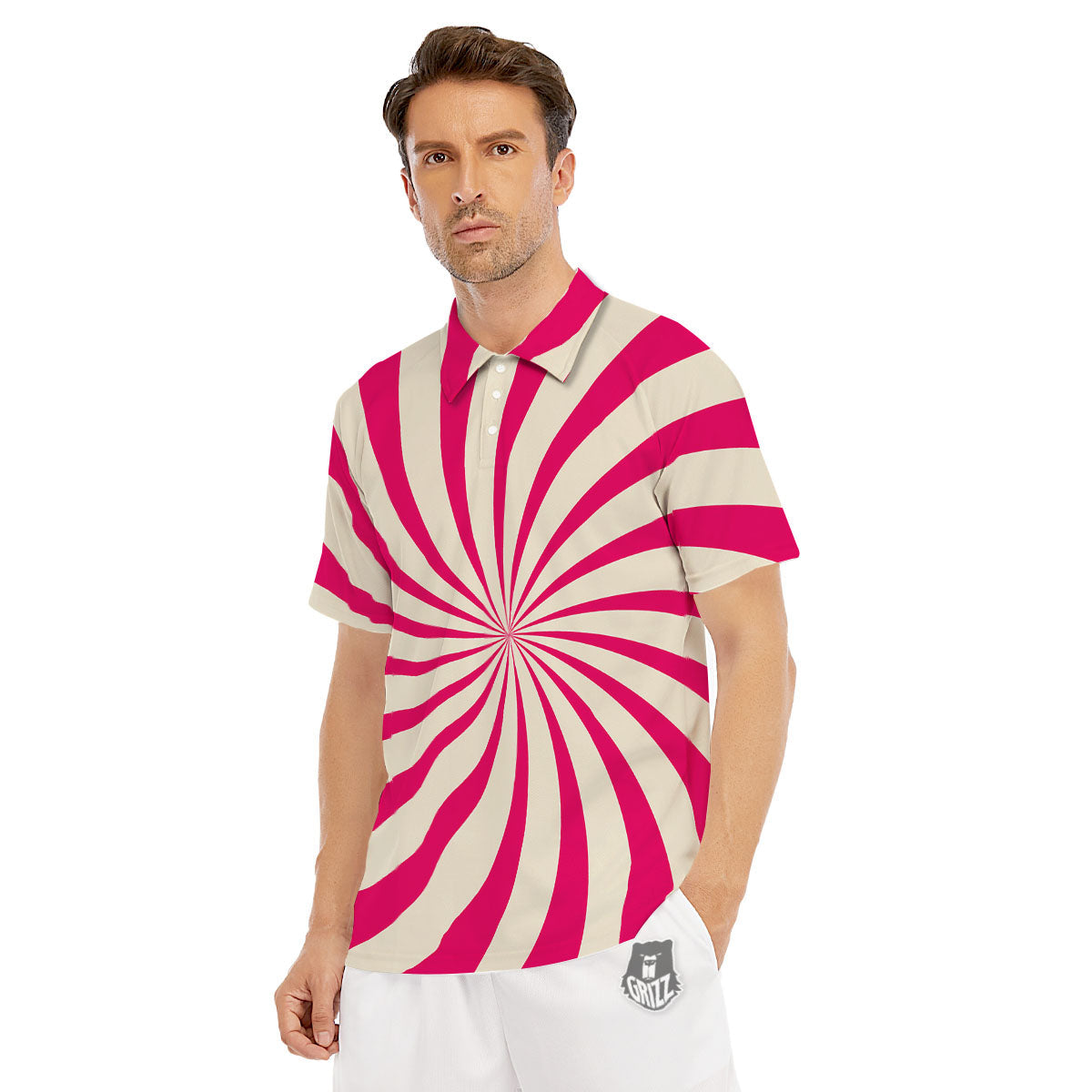 Swirl Candy Pink Print Men's Golf Shirts-grizzshop