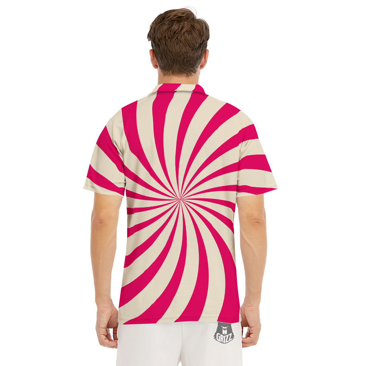 Swirl Candy Pink Print Men's Golf Shirts-grizzshop