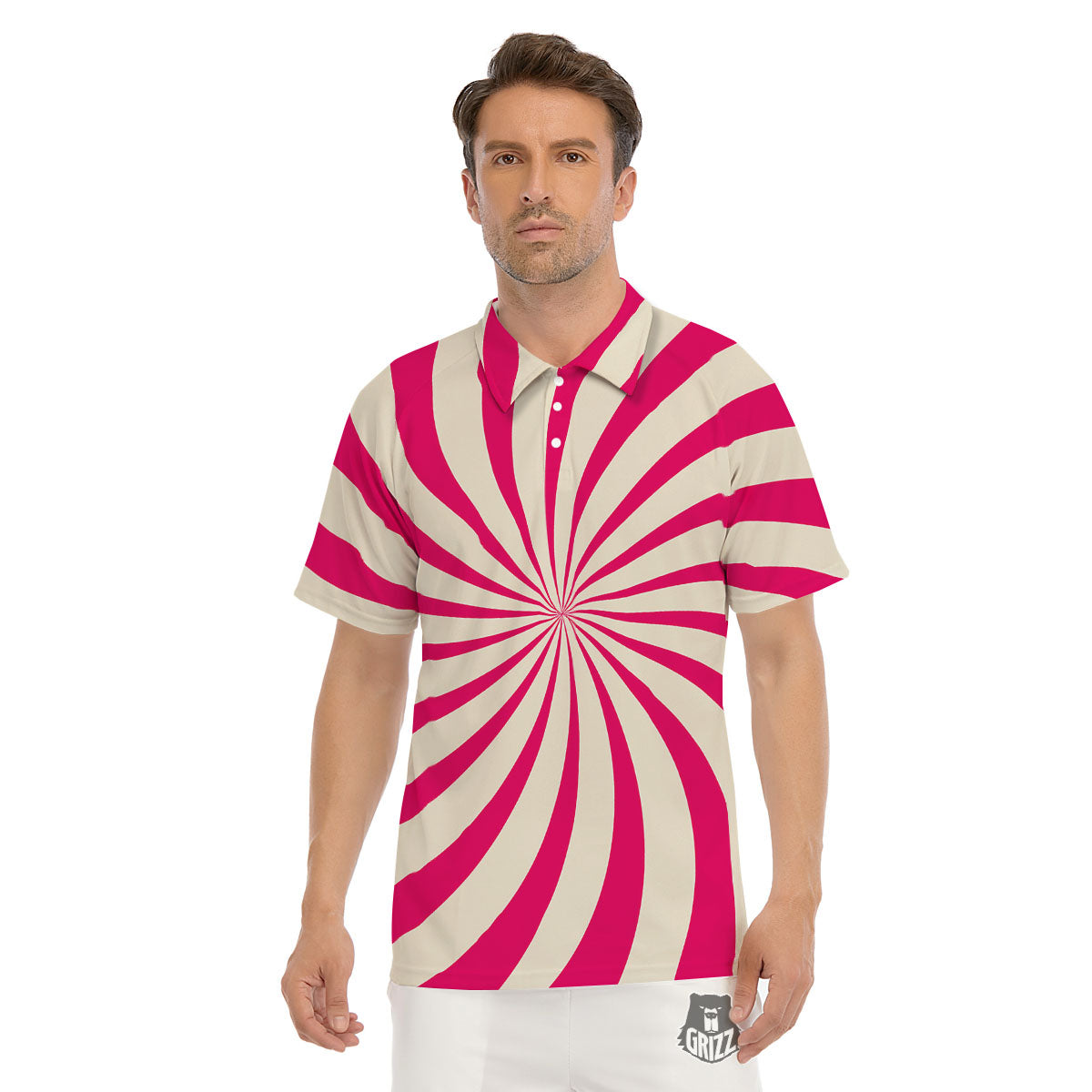 Swirl Candy Pink Print Men's Golf Shirts-grizzshop