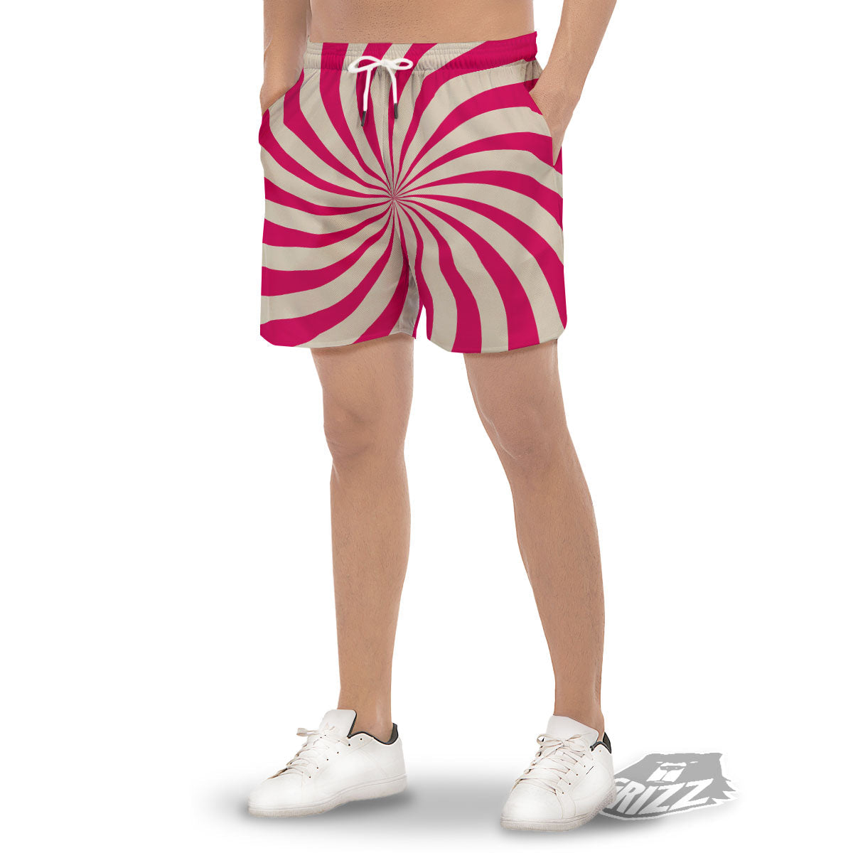 Swirl Candy Pink Print Men's Gym Shorts-grizzshop