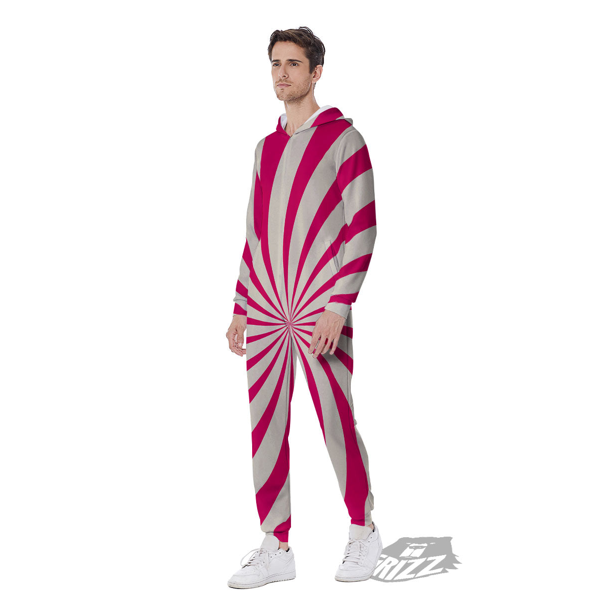 Swirl Candy Pink Print Men's Jumpsuit-grizzshop