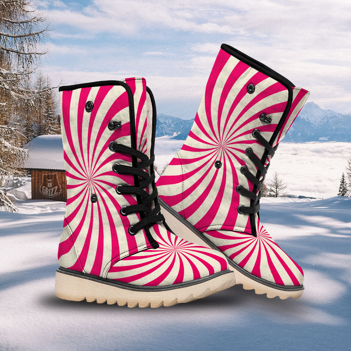 Swirl Candy Pink Print Snow Boots-grizzshop