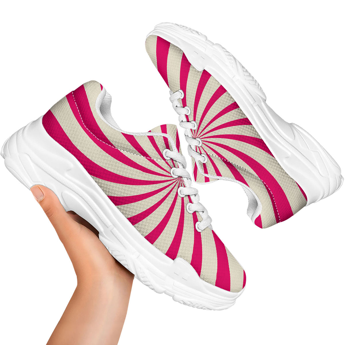 Swirl Candy Pink Print White Chunky Shoes-grizzshop