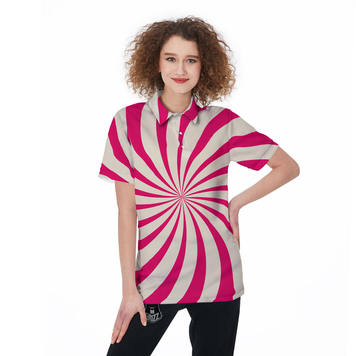 Swirl Candy Pink Print Women's Golf Shirts-grizzshop