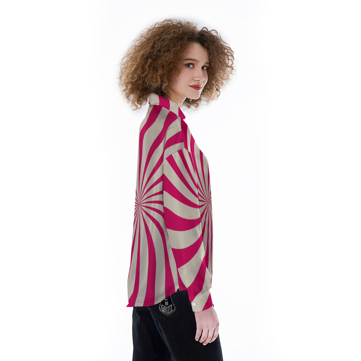 Swirl Candy Pink Print Women's Long Sleeve Shirts-grizzshop
