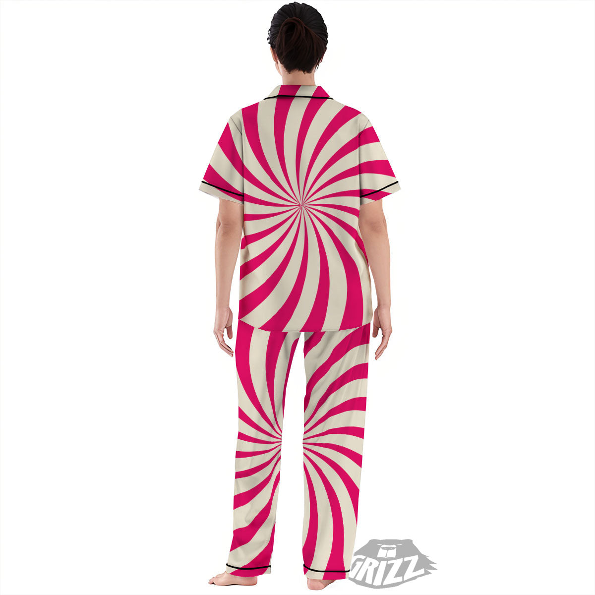 Swirl Candy Pink Print Women's Pajamas Set-grizzshop