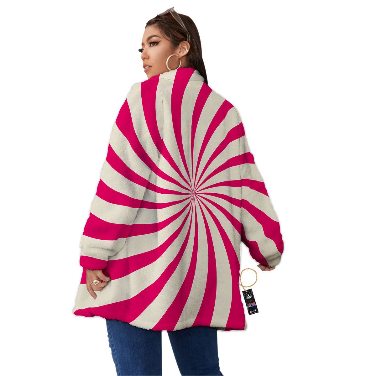 Swirl Candy Pink Print Women's Sherpa Jacket-grizzshop