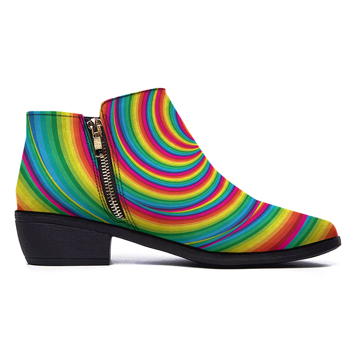Swirl Candy Rainbow Print Ankle Boots-grizzshop