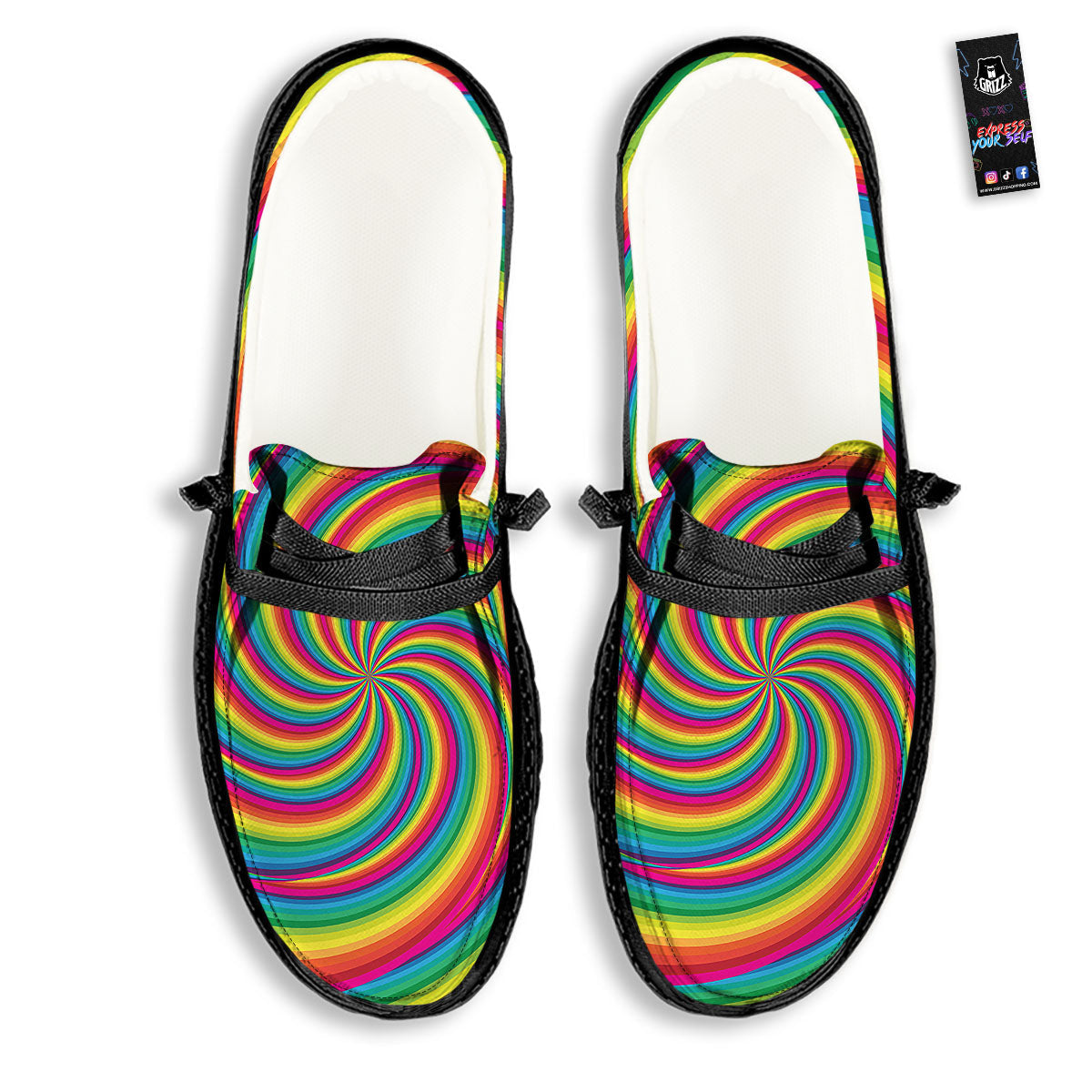 Swirl Candy Rainbow Print Black Loafers-grizzshop