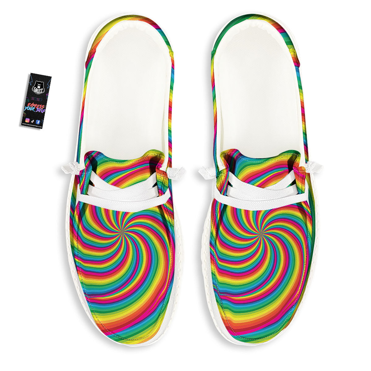 Swirl Candy Rainbow Print Black Loafers-grizzshop