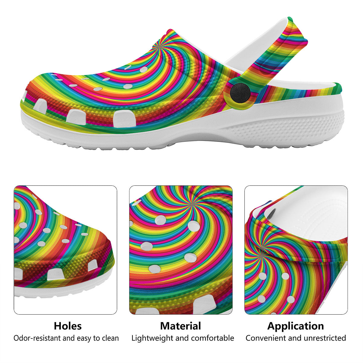 Swirl Candy Rainbow Print Clog-grizzshop