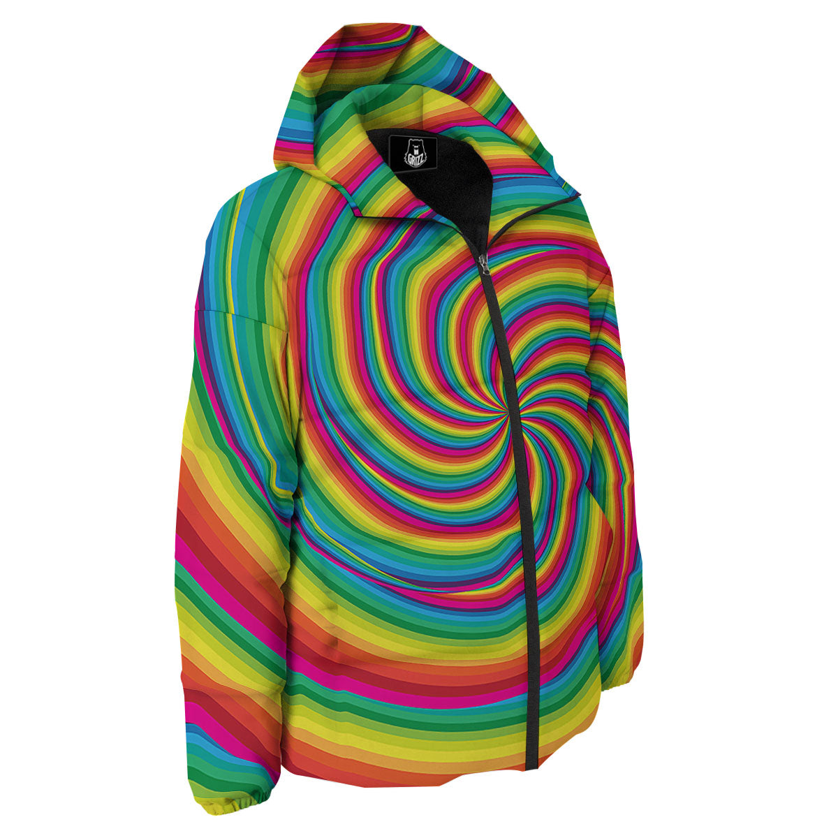 Swirl Candy Rainbow Print Down Jacket-grizzshop