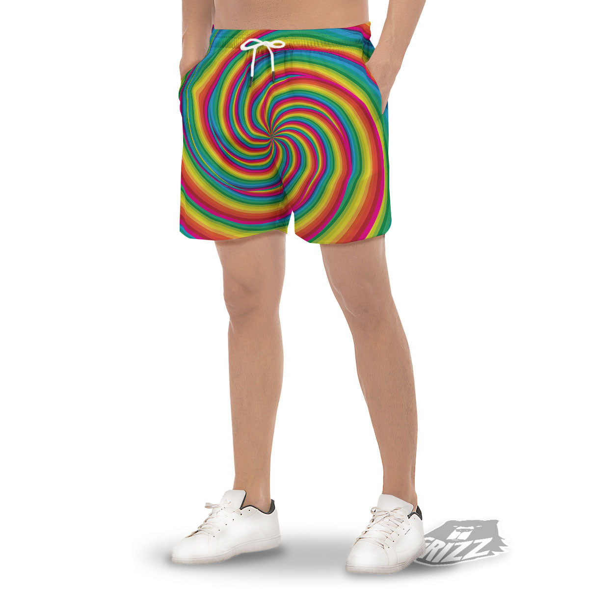 Swirl Candy Rainbow Print Men's Gym Shorts-grizzshop