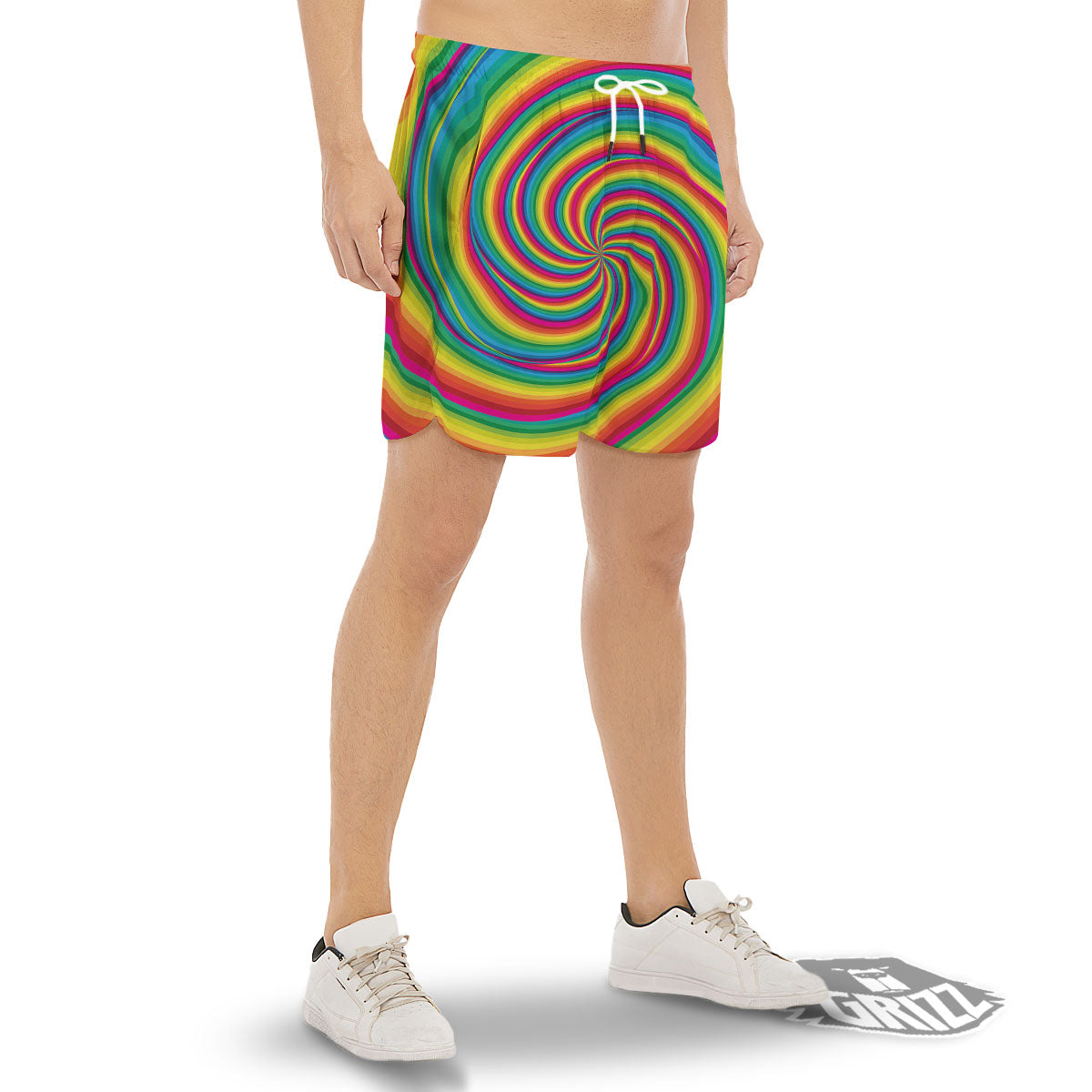 Swirl Candy Rainbow Print Men's Gym Shorts-grizzshop