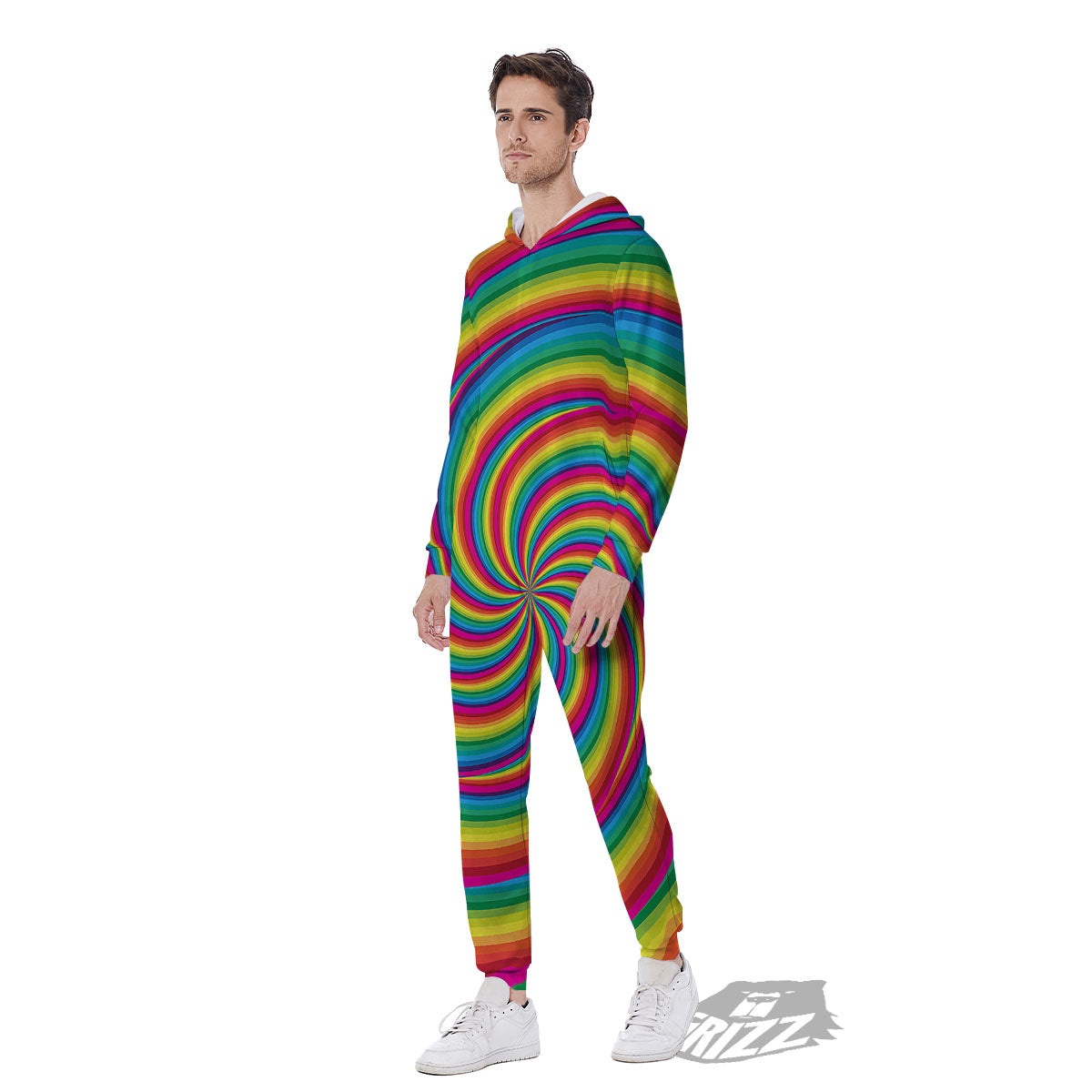 Swirl Candy Rainbow Print Men's Jumpsuit-grizzshop