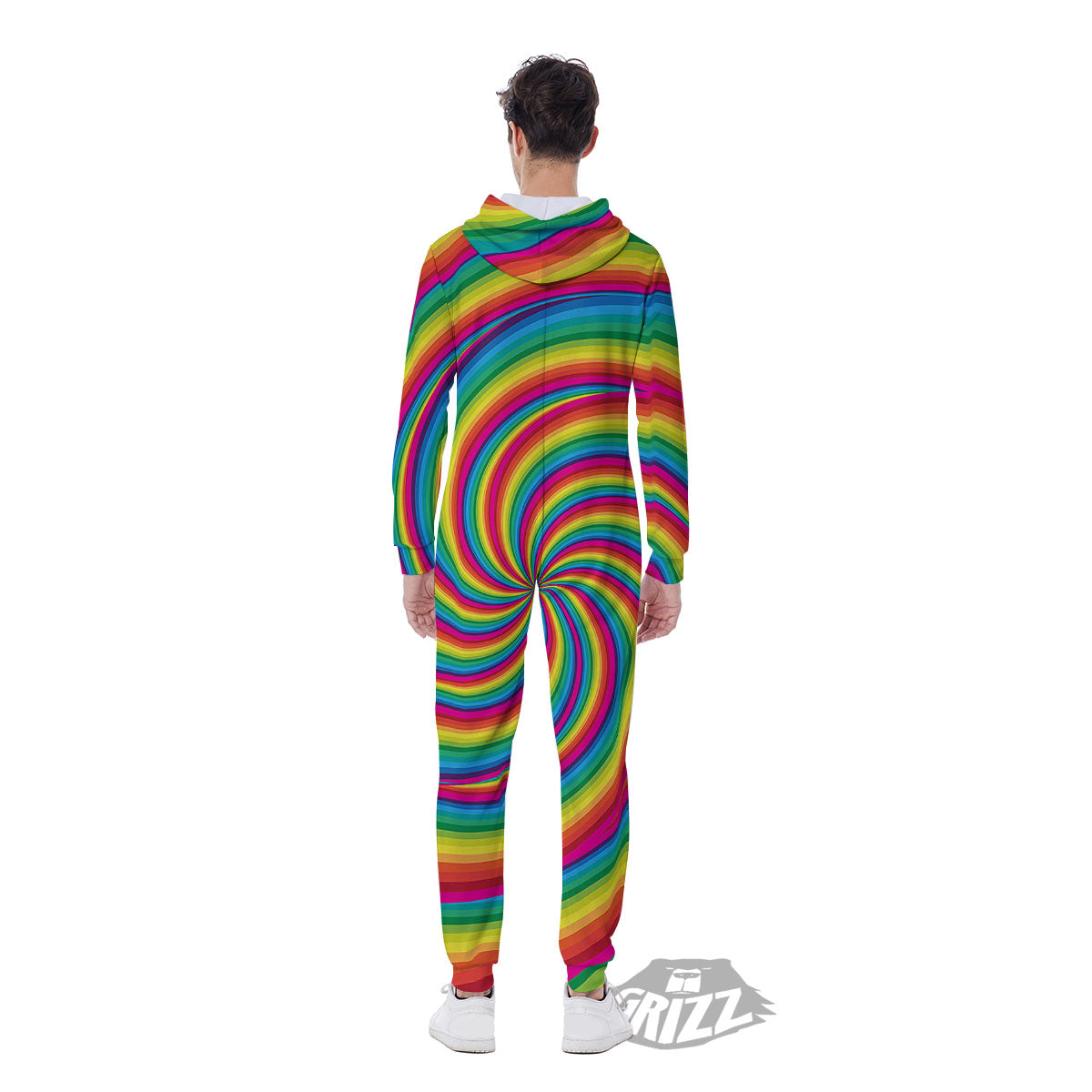 Swirl Candy Rainbow Print Men's Jumpsuit-grizzshop