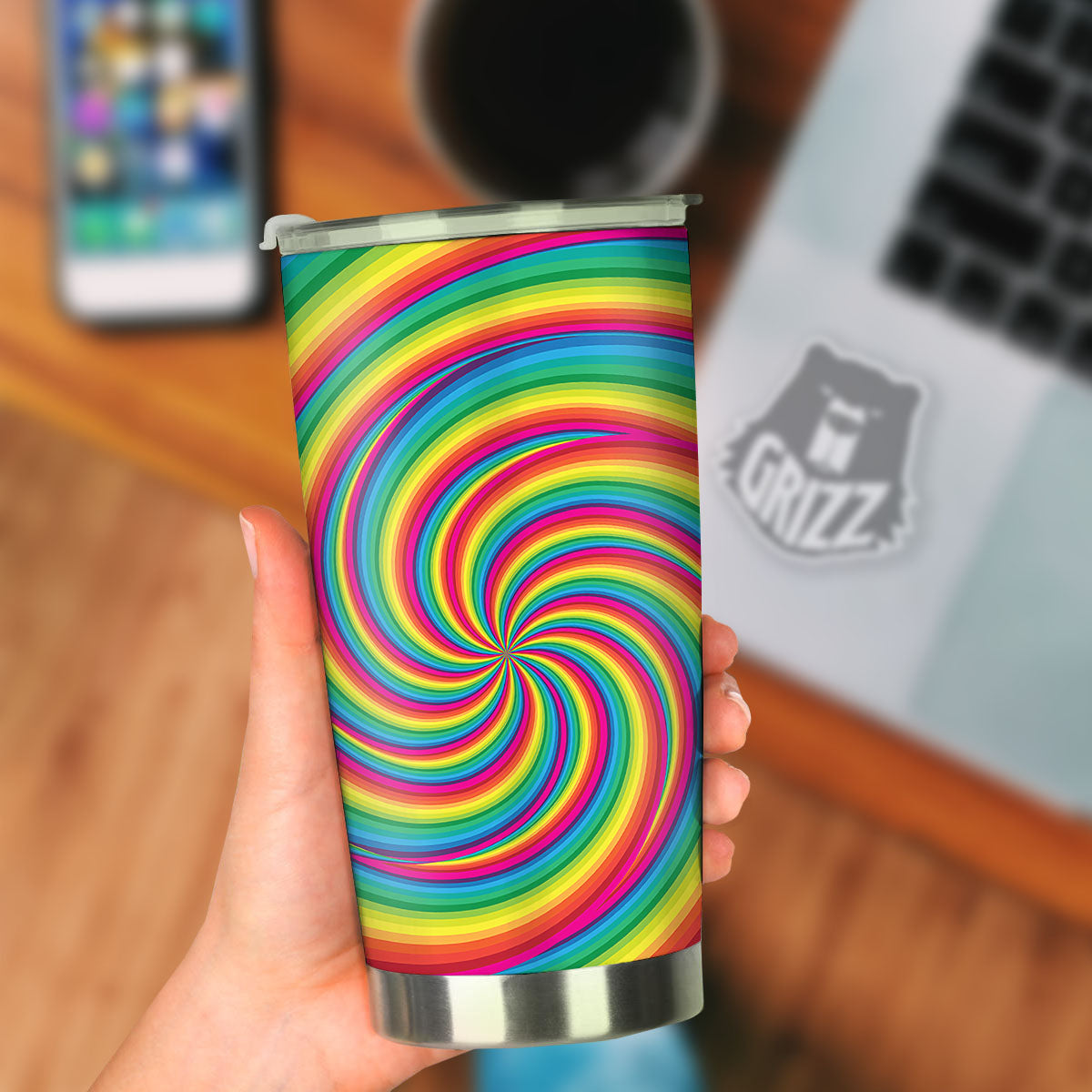 Swirl Candy Rainbow Print Tumbler-grizzshop