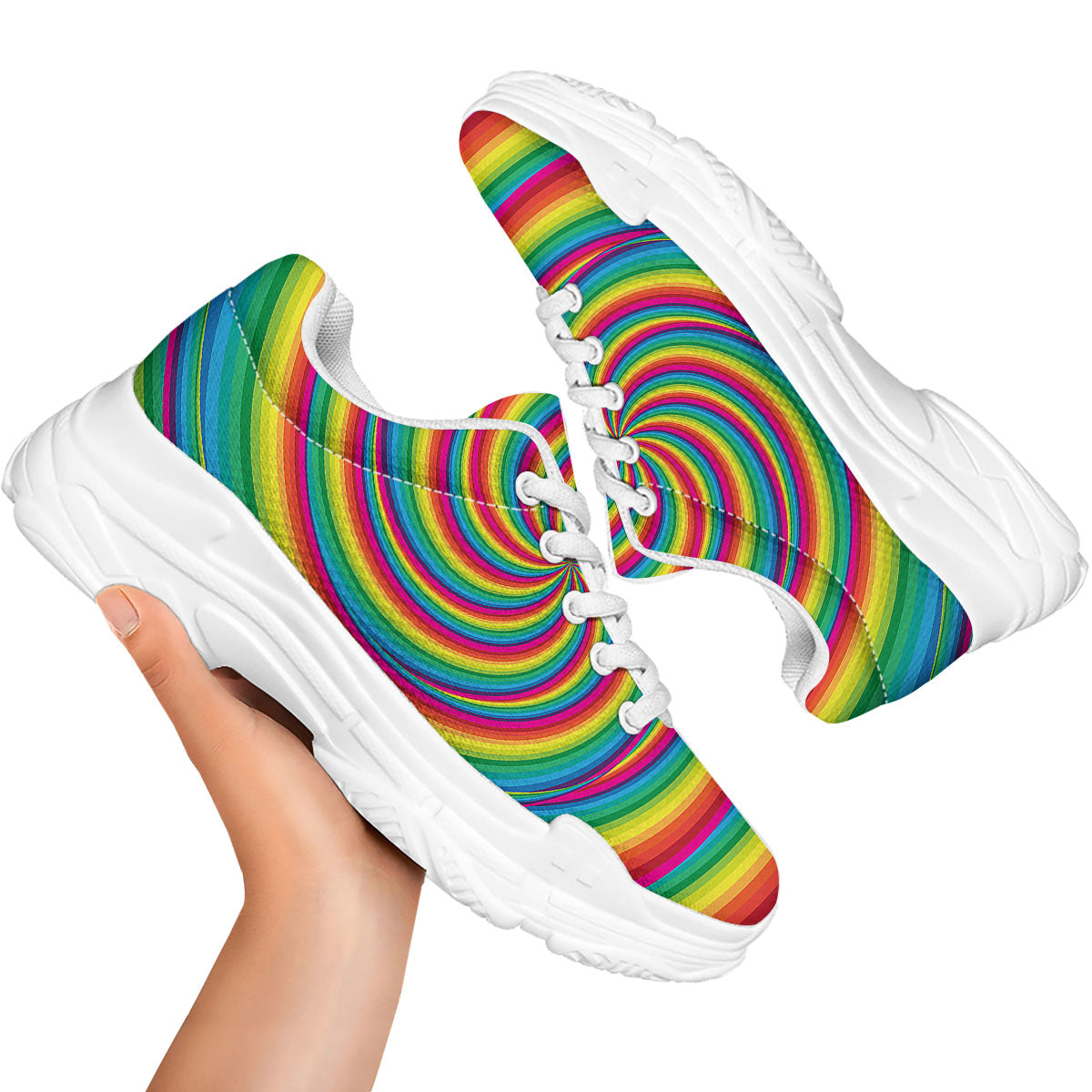 Swirl Candy Rainbow Print White Chunky Shoes-grizzshop