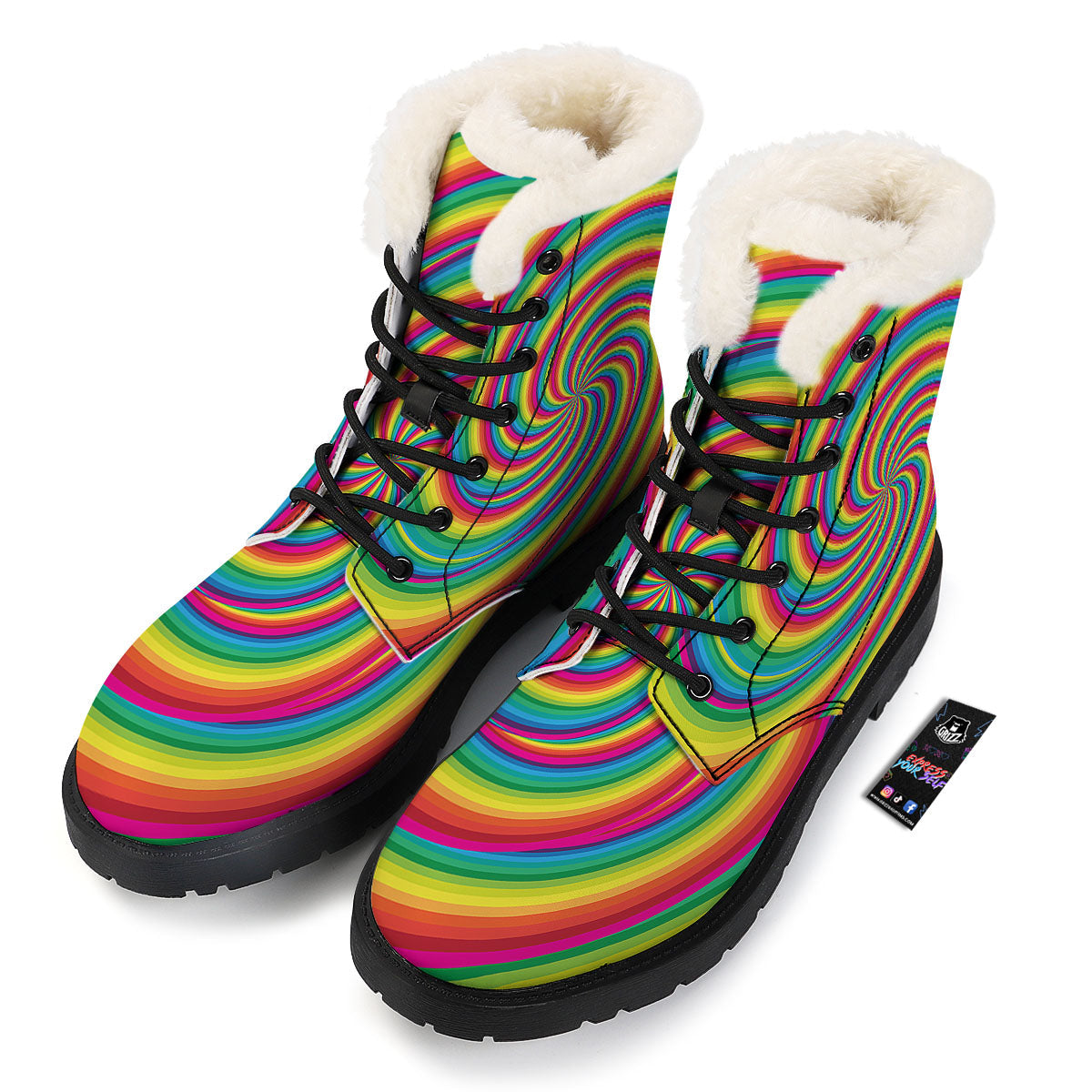 Swirl Candy Rainbow Print Winter Boots-grizzshop
