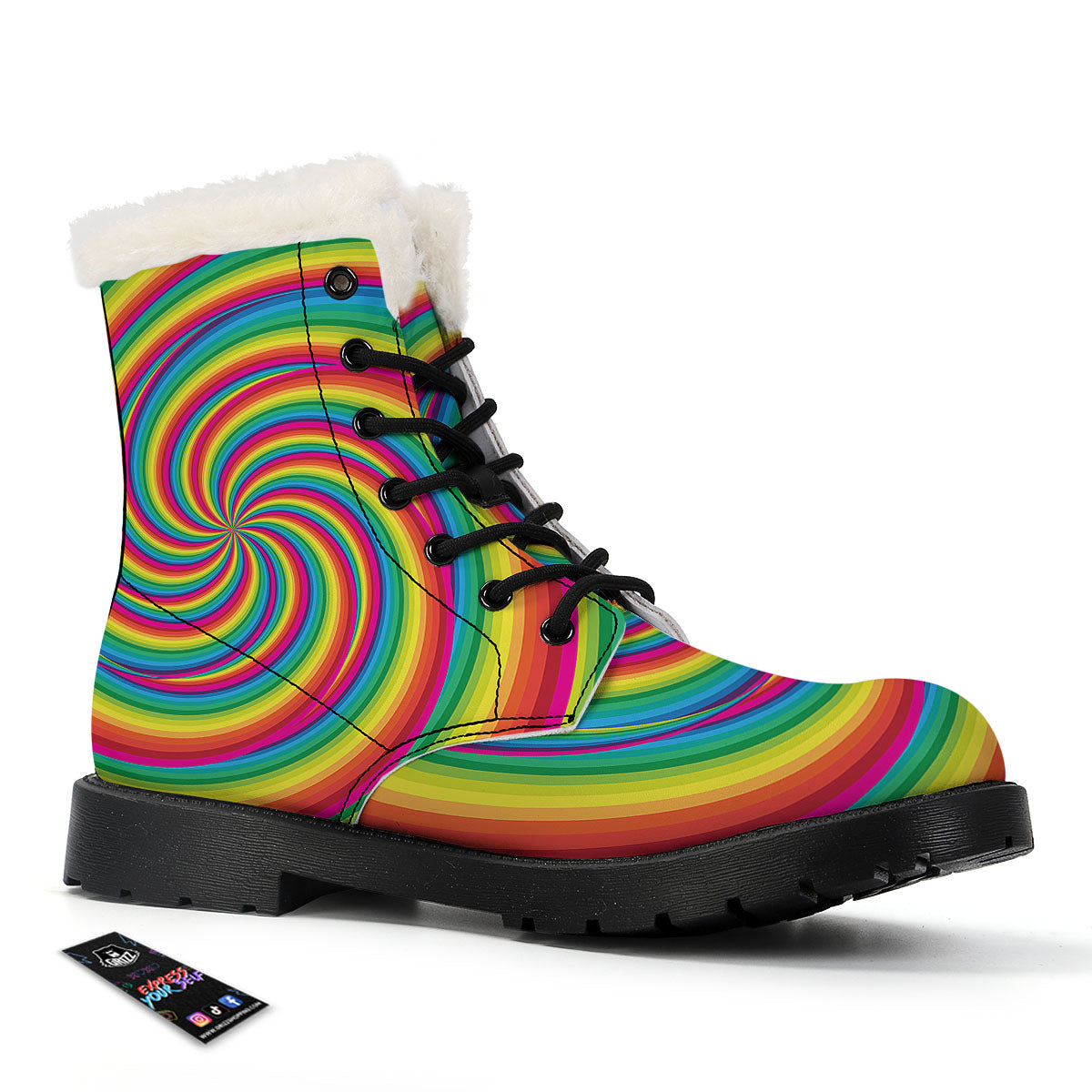 Swirl Candy Rainbow Print Winter Boots-grizzshop