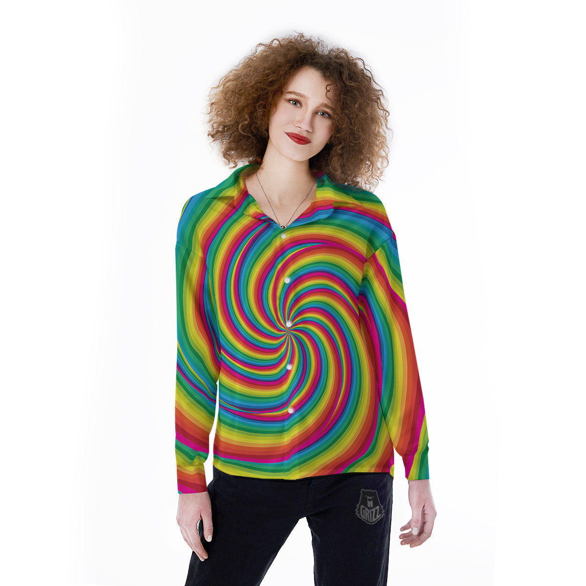 Swirl Candy Rainbow Print Women's Long Sleeve Shirts-grizzshop