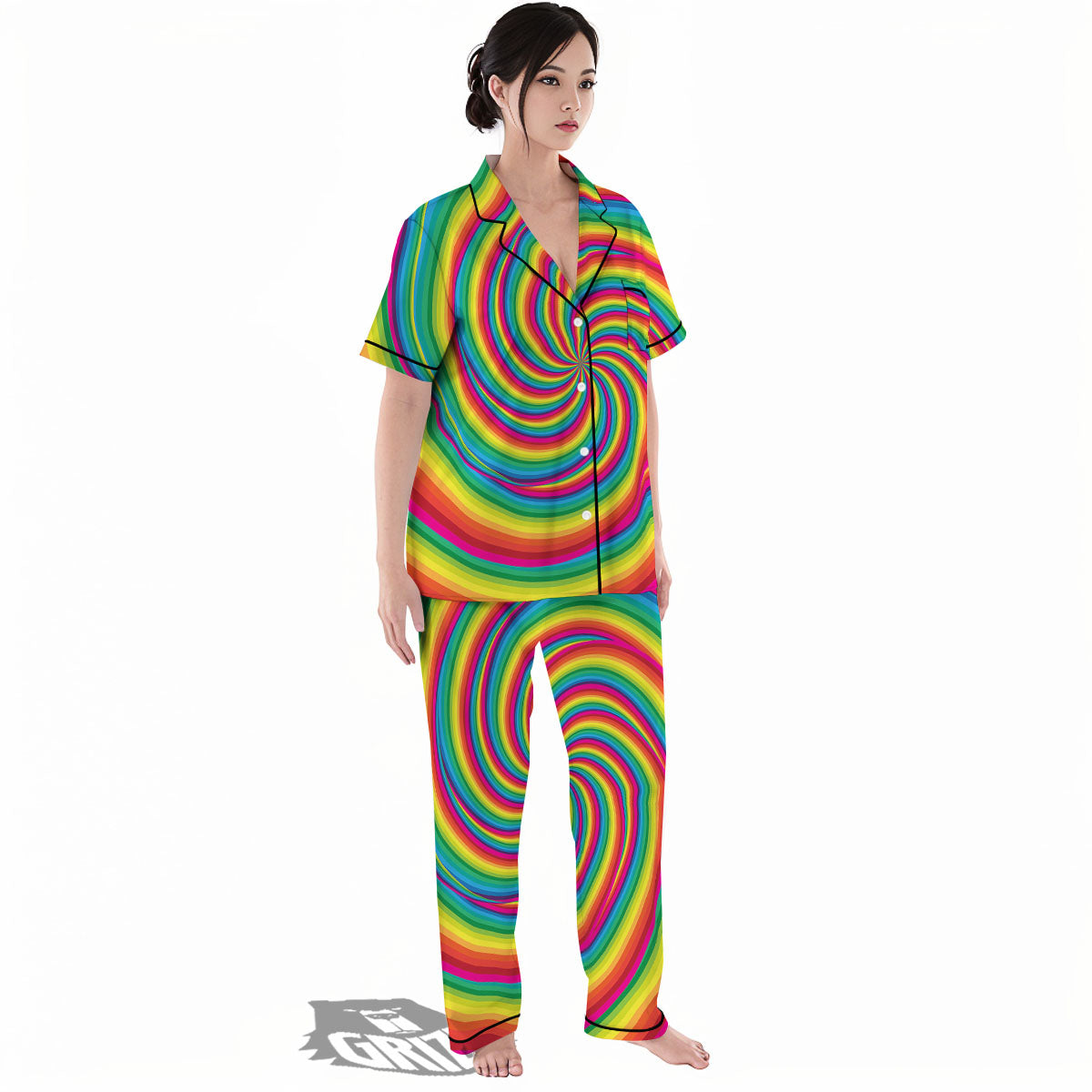 Swirl Candy Rainbow Print Women's Pajamas Set-grizzshop