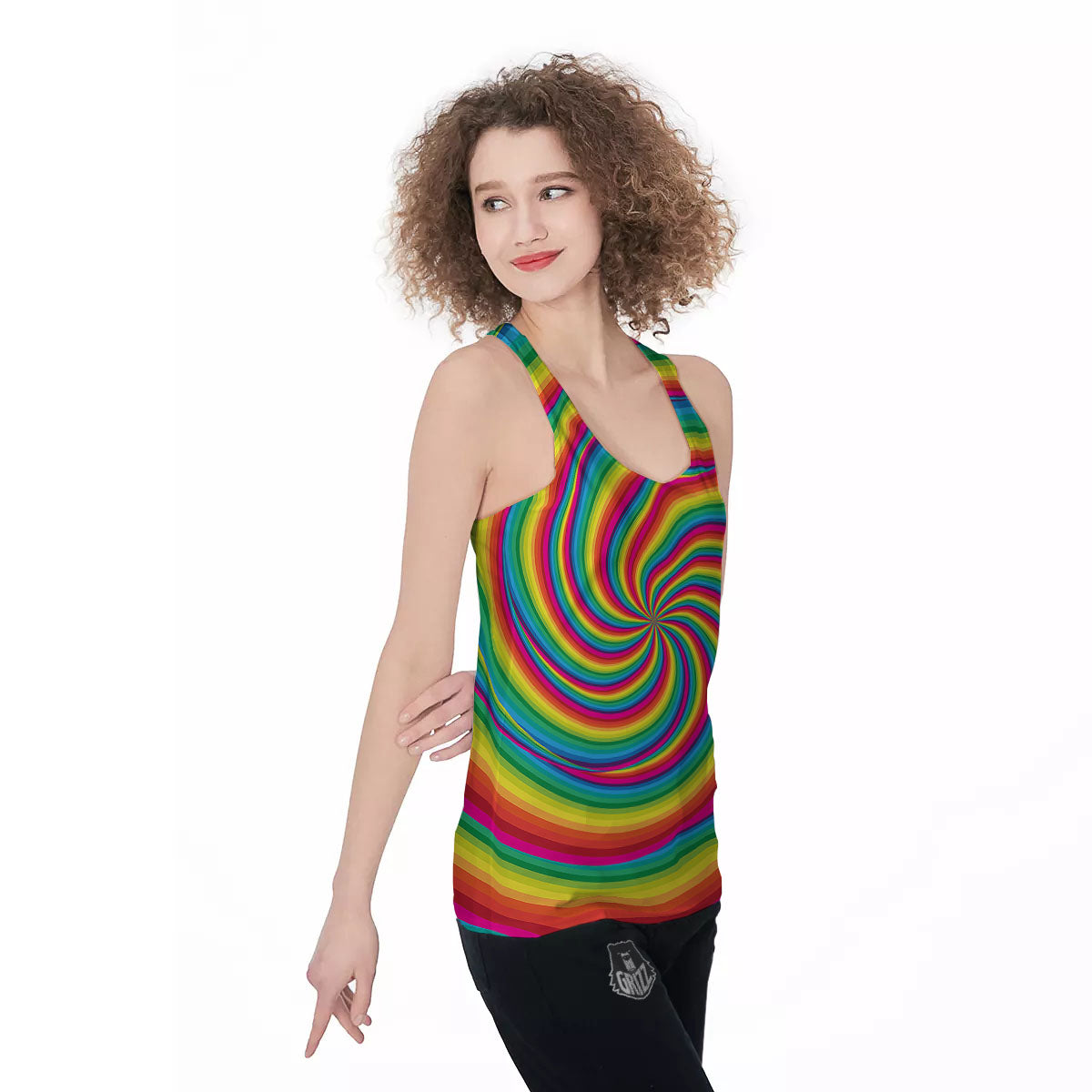 Swirl Candy Rainbow Print Women's Racerback Tank Top-grizzshop