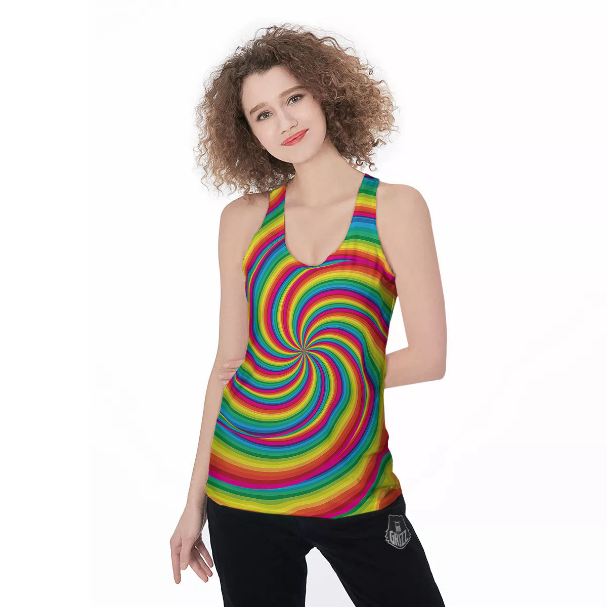 Swirl Candy Rainbow Print Women's Racerback Tank Top-grizzshop