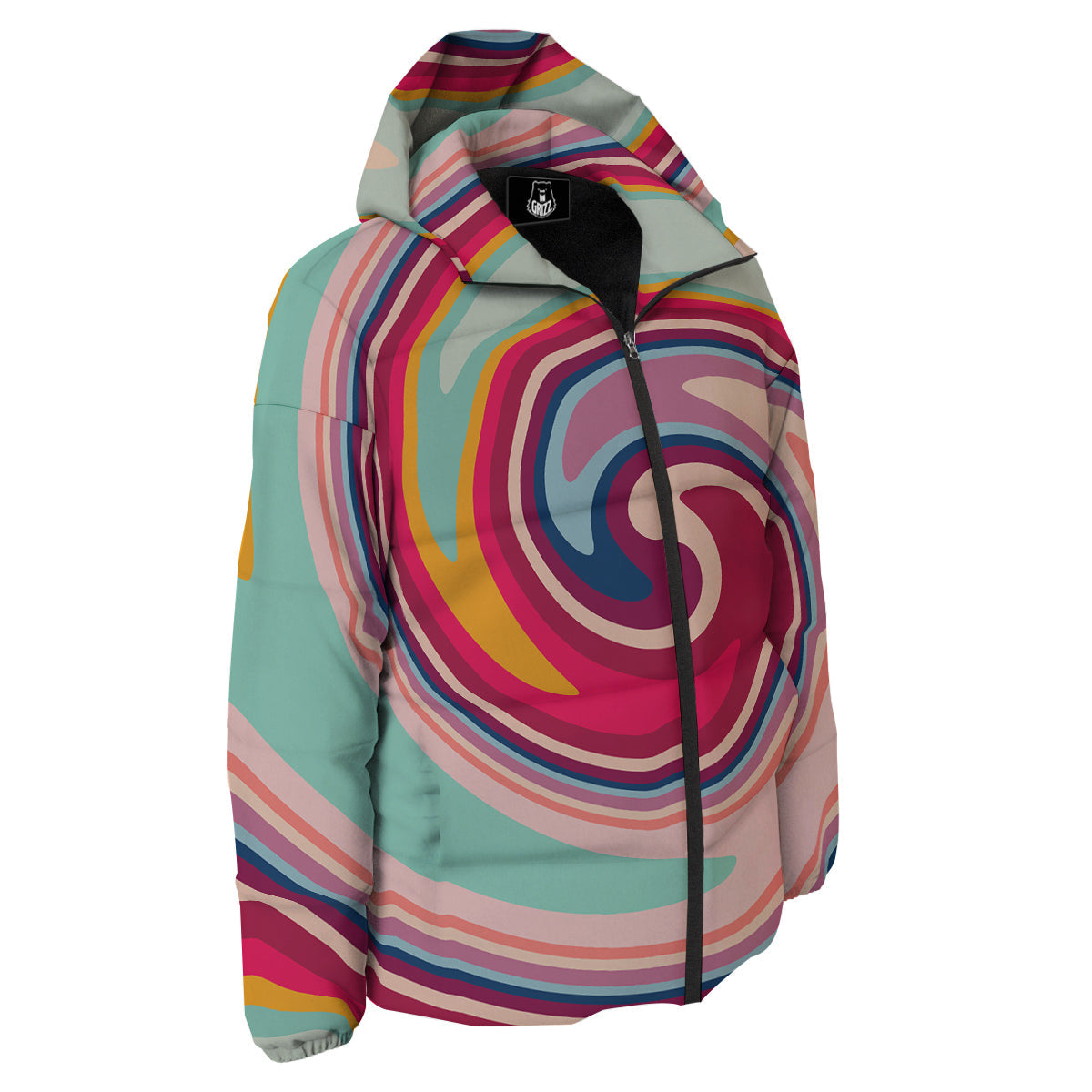 Swirl Colorful Print Down Jacket-grizzshop