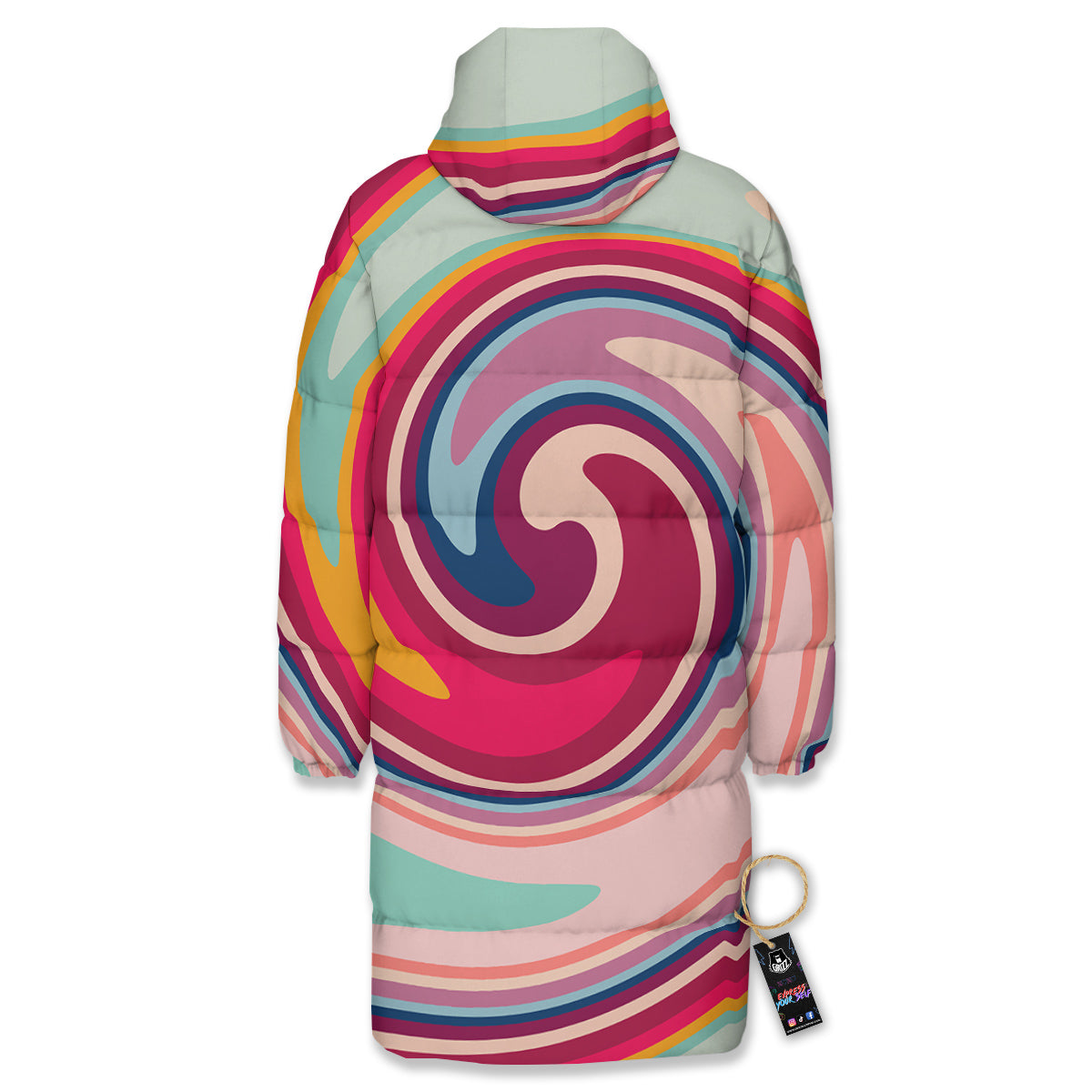 Swirl Colorful Print Long Down Jacket-grizzshop