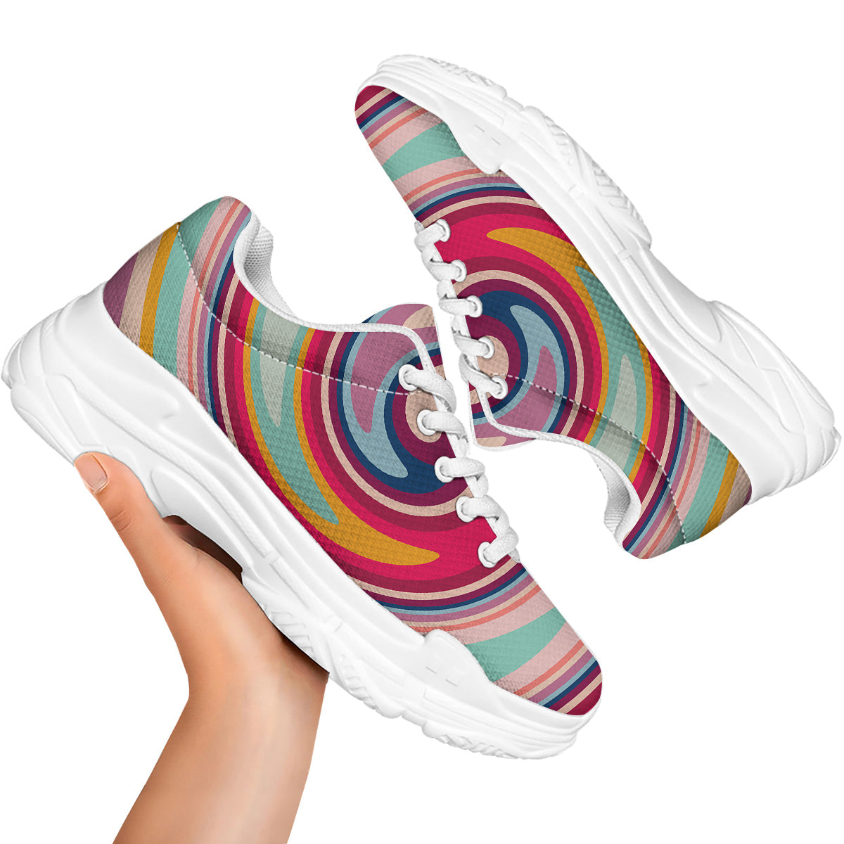 Swirl Colorful Print White Chunky Shoes-grizzshop