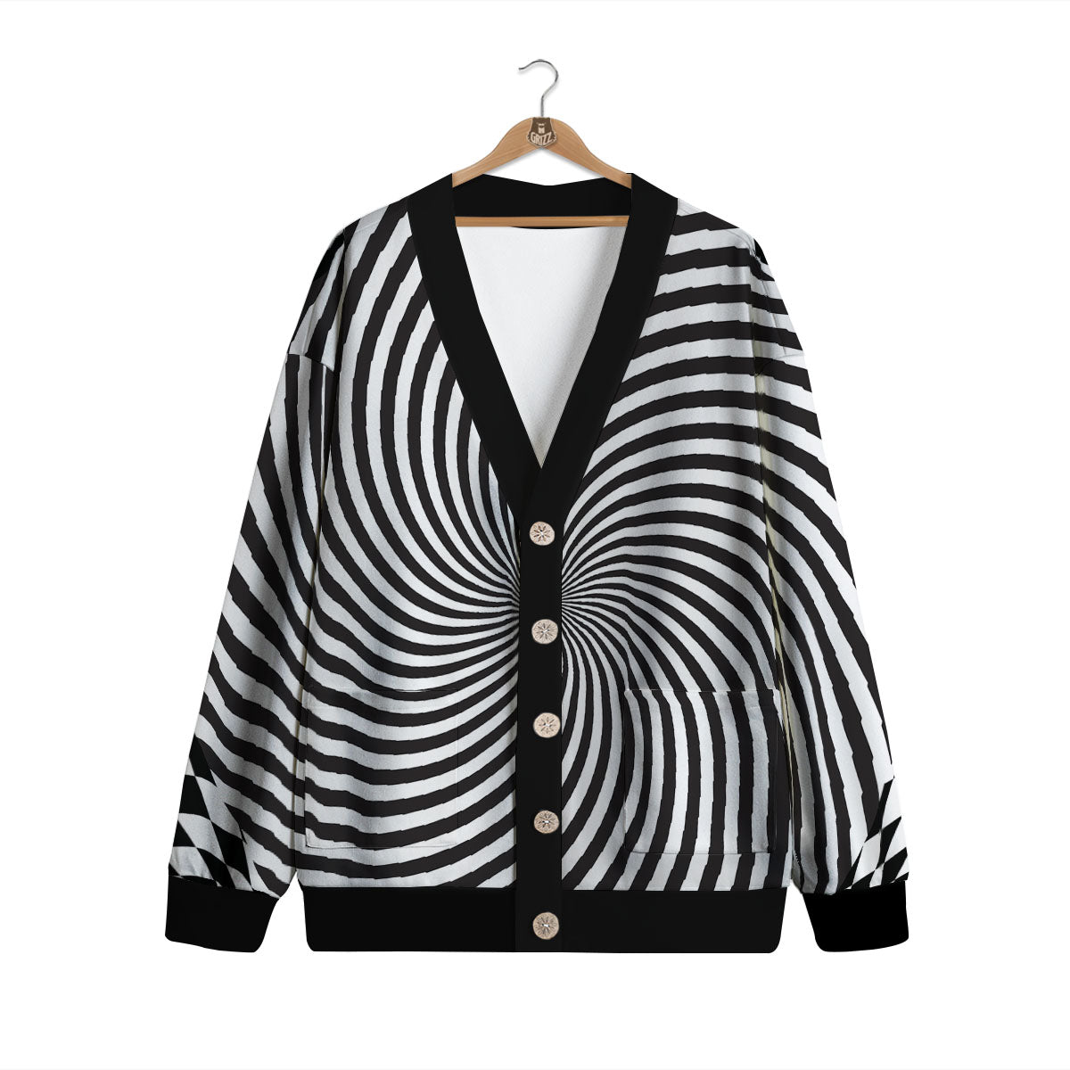 Swirl Illusion White And Black Print Cardigan-grizzshop