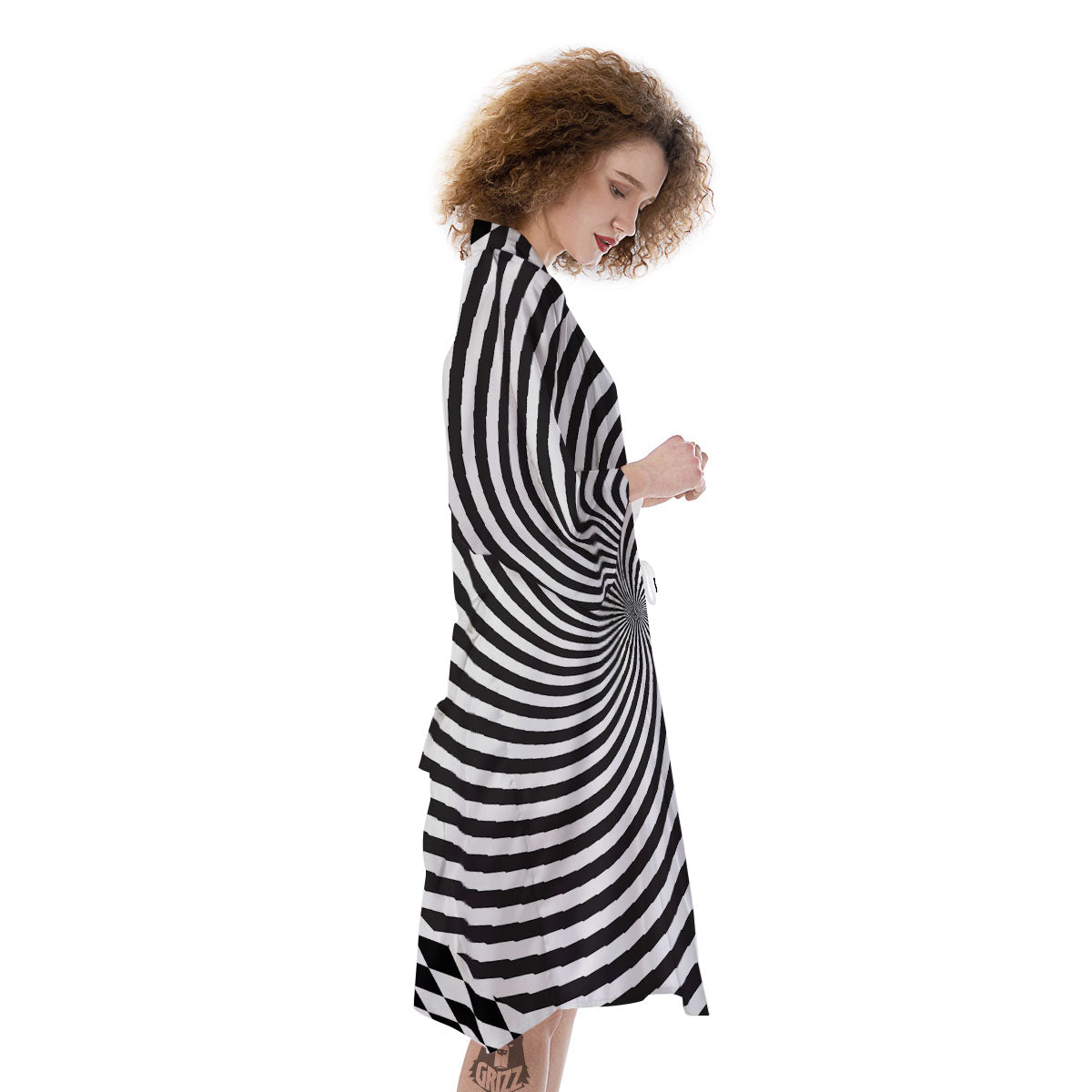 Swirl Illusion White And Black Print Kimono-grizzshop