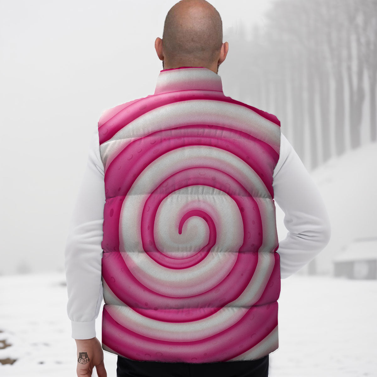 Swirl Pink Lollipop Print Down Vest