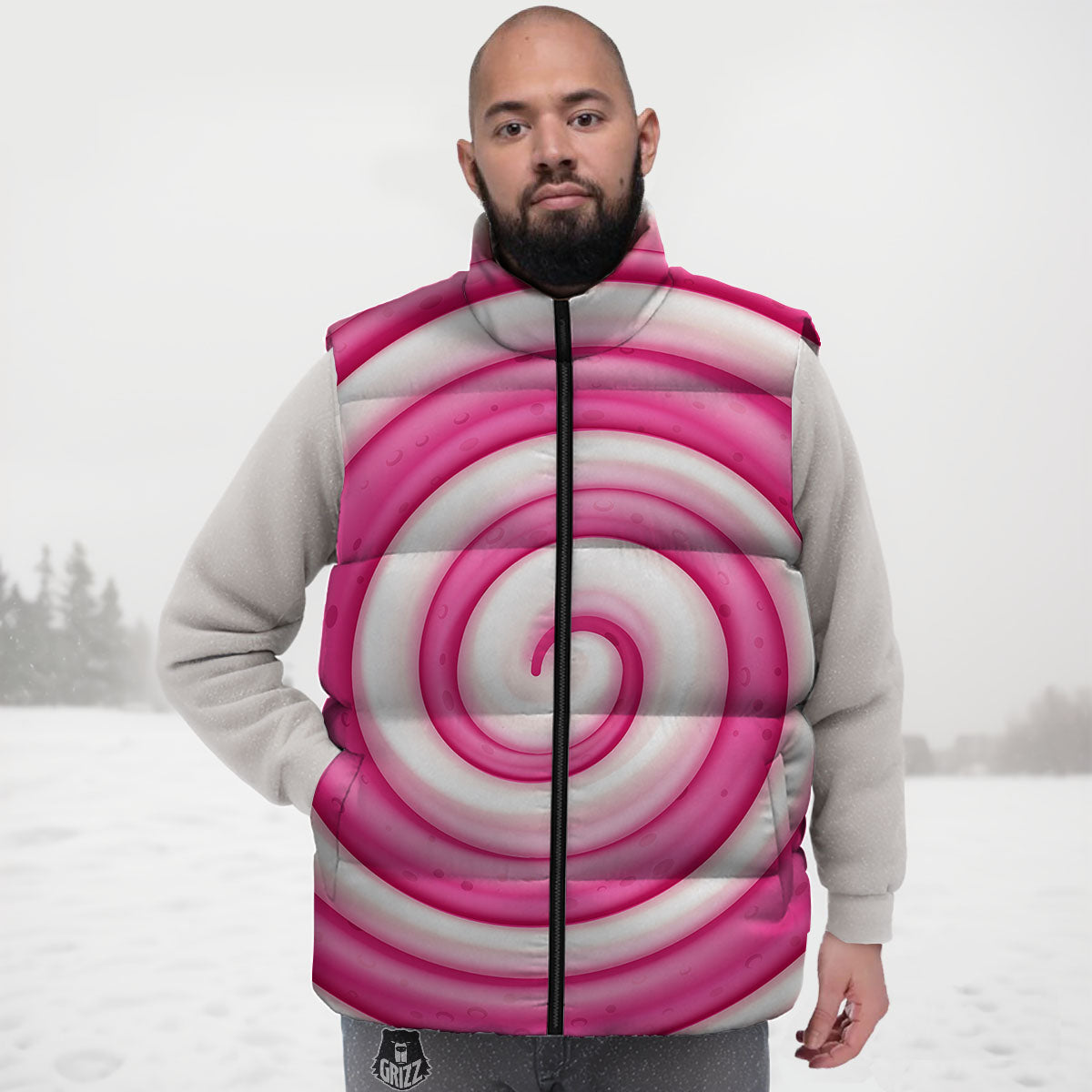 Swirl Pink Lollipop Print Down Vest
