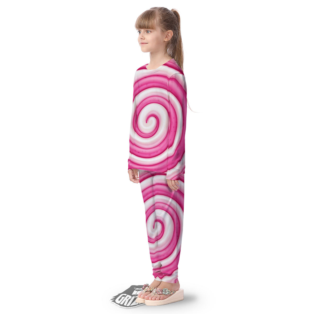 Swirl Pink Lollipop Print Kid's Pajamas-grizzshop