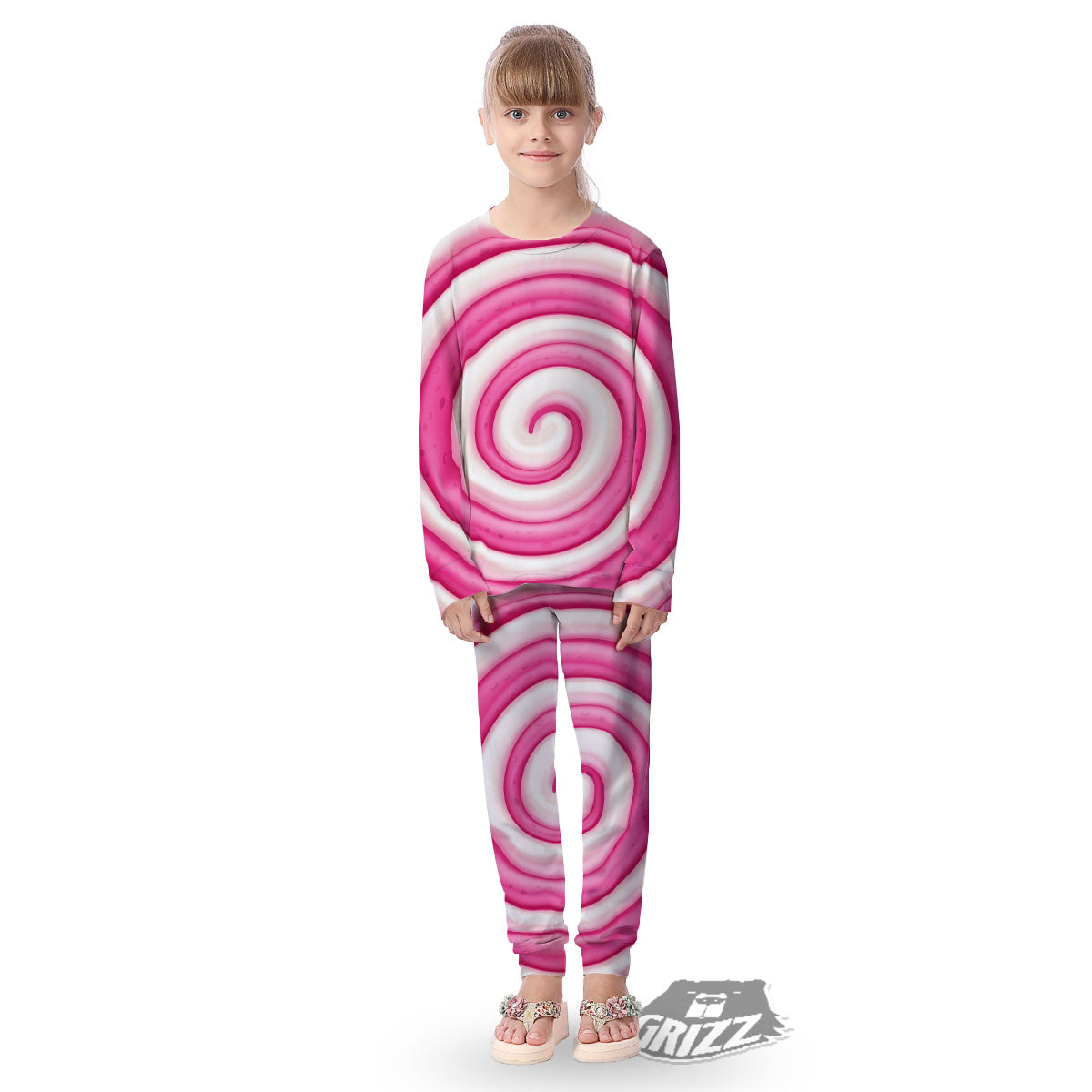 Swirl Pink Lollipop Print Kid's Pajamas-grizzshop