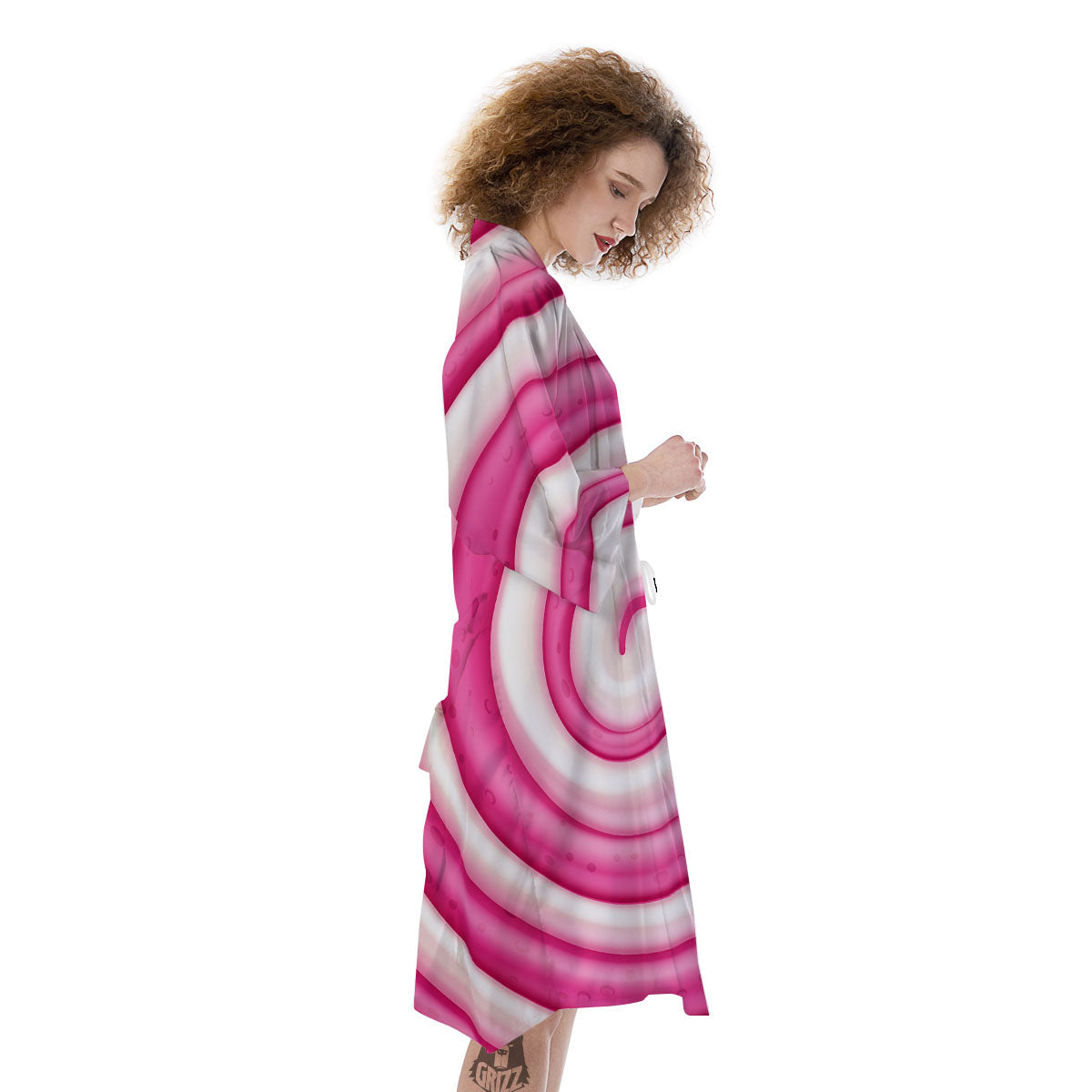 Swirl Pink Lollipop Print Kimono-grizzshop