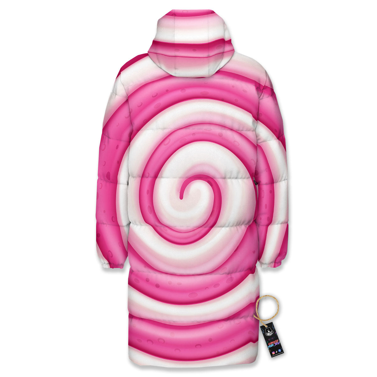 Swirl Pink Lollipop Print Long Down Jacket-grizzshop